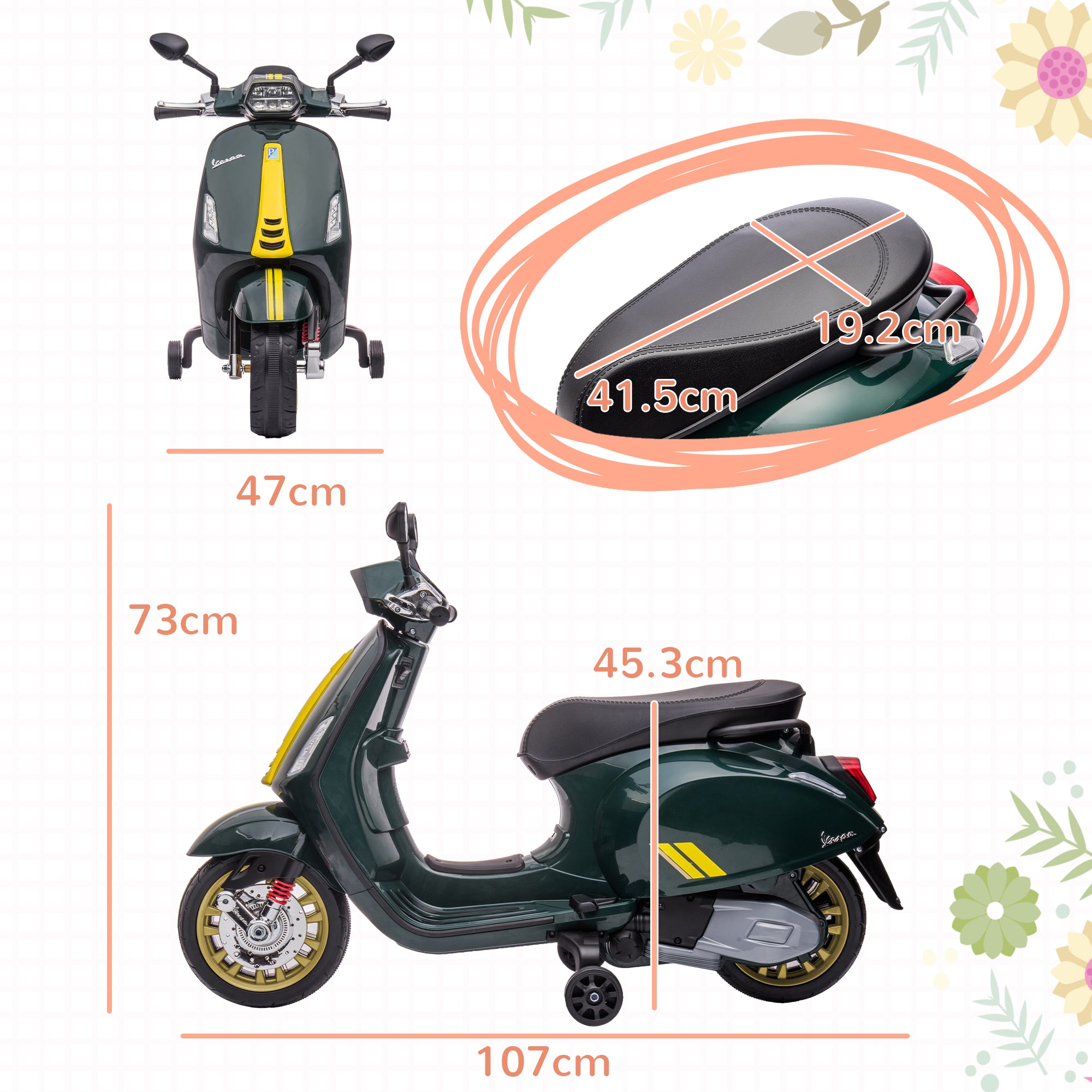 AIYAPLAY Vespa 12V Kids Electric Motorbike - Dark Grey