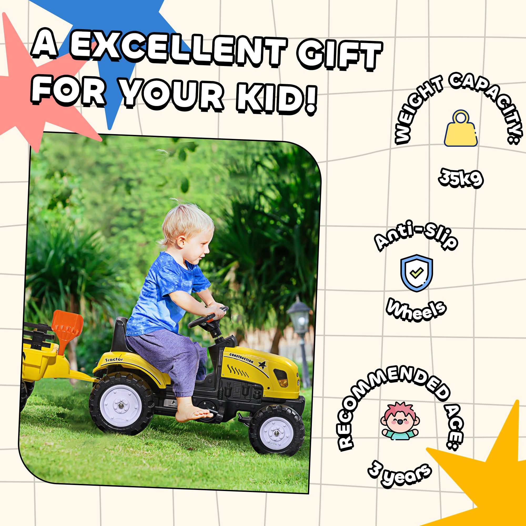 HOMCOM Pedal Go Kart Kids Tractor with Trailer & Tools