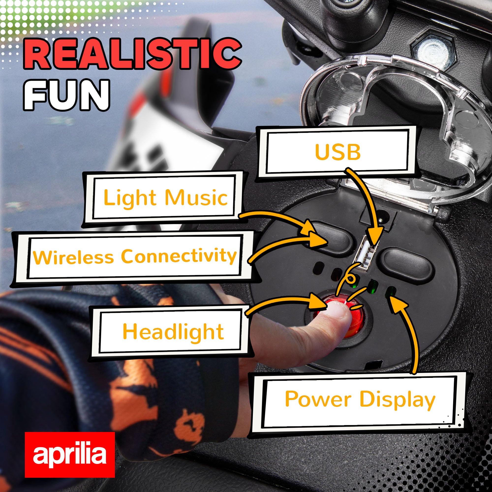 AIYAPLAY Aprilia 12V Kids Electric Motorbike - Red/Black