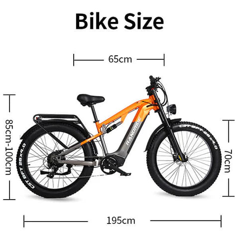Randride YX80 Electric Mountain Bike dimensions