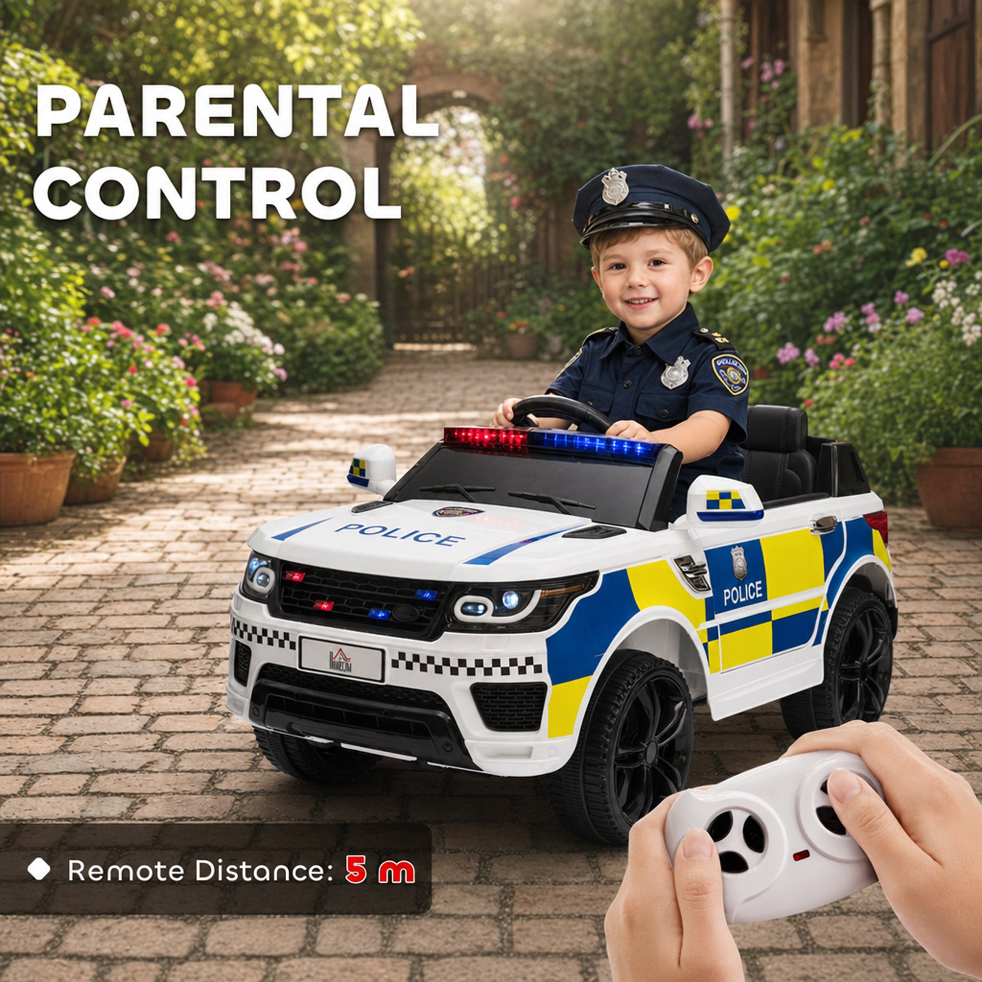 HOMCOM 12V Kids Electric Police Car with Remote