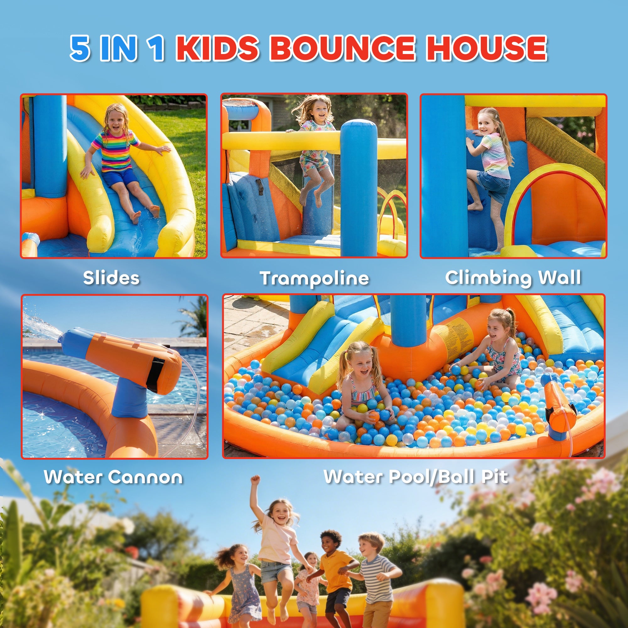 AIYAPLAY 5-in-1 Bouncy Castle with Dual Slides