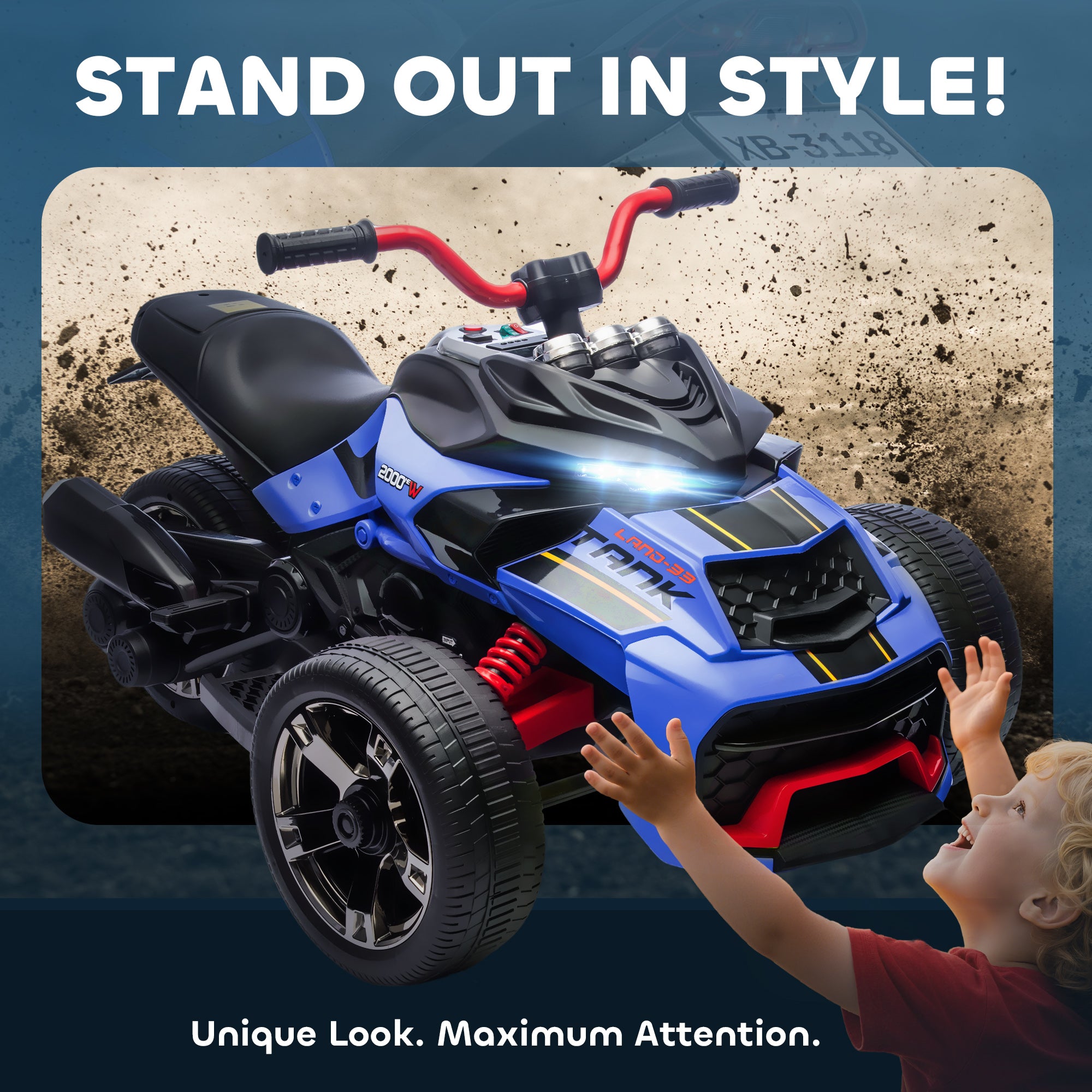 AIYAPLAY 12V Three-Wheel Kids Electric Car - Black