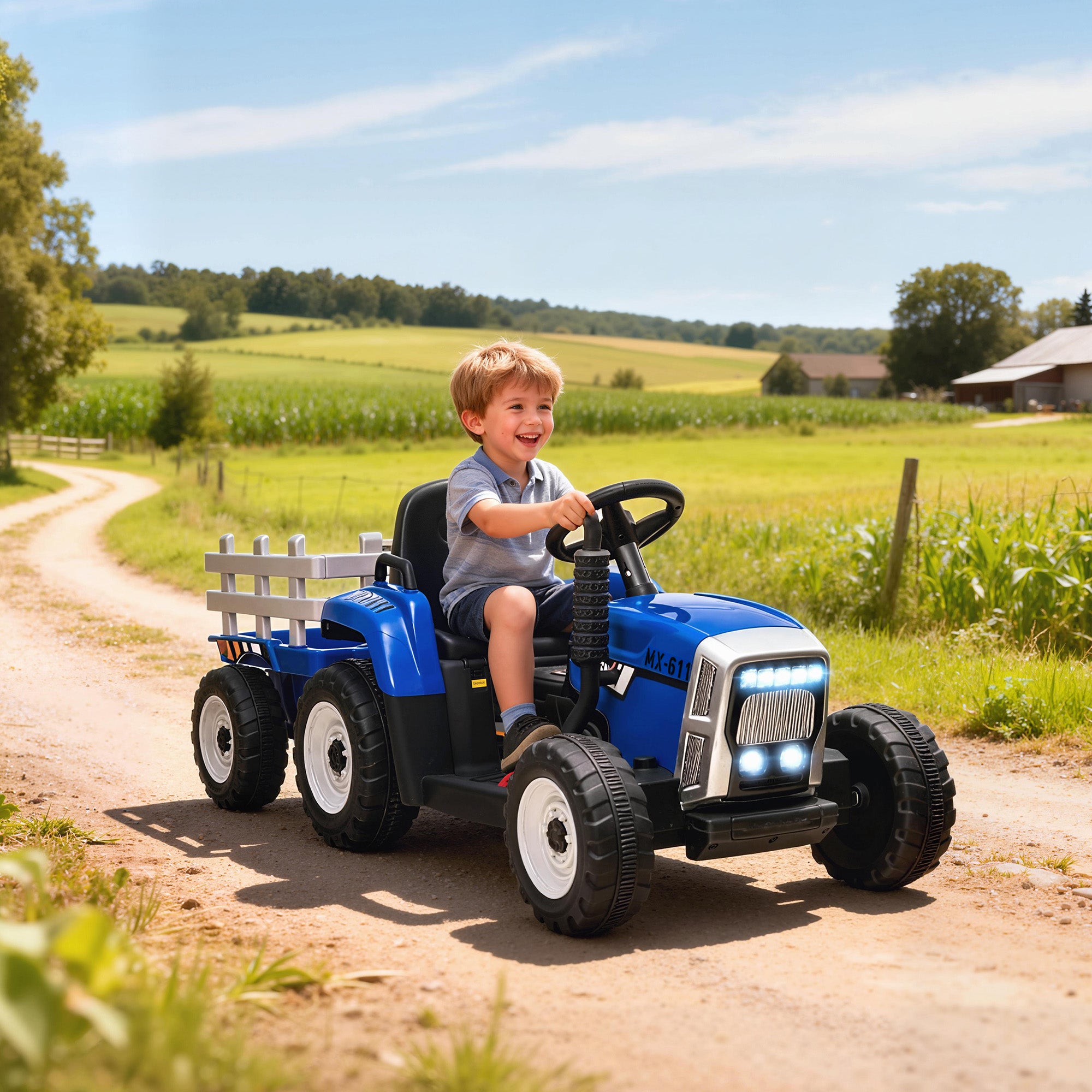 HOMCOM Kids Electric Ride-On Tractor with Trailer