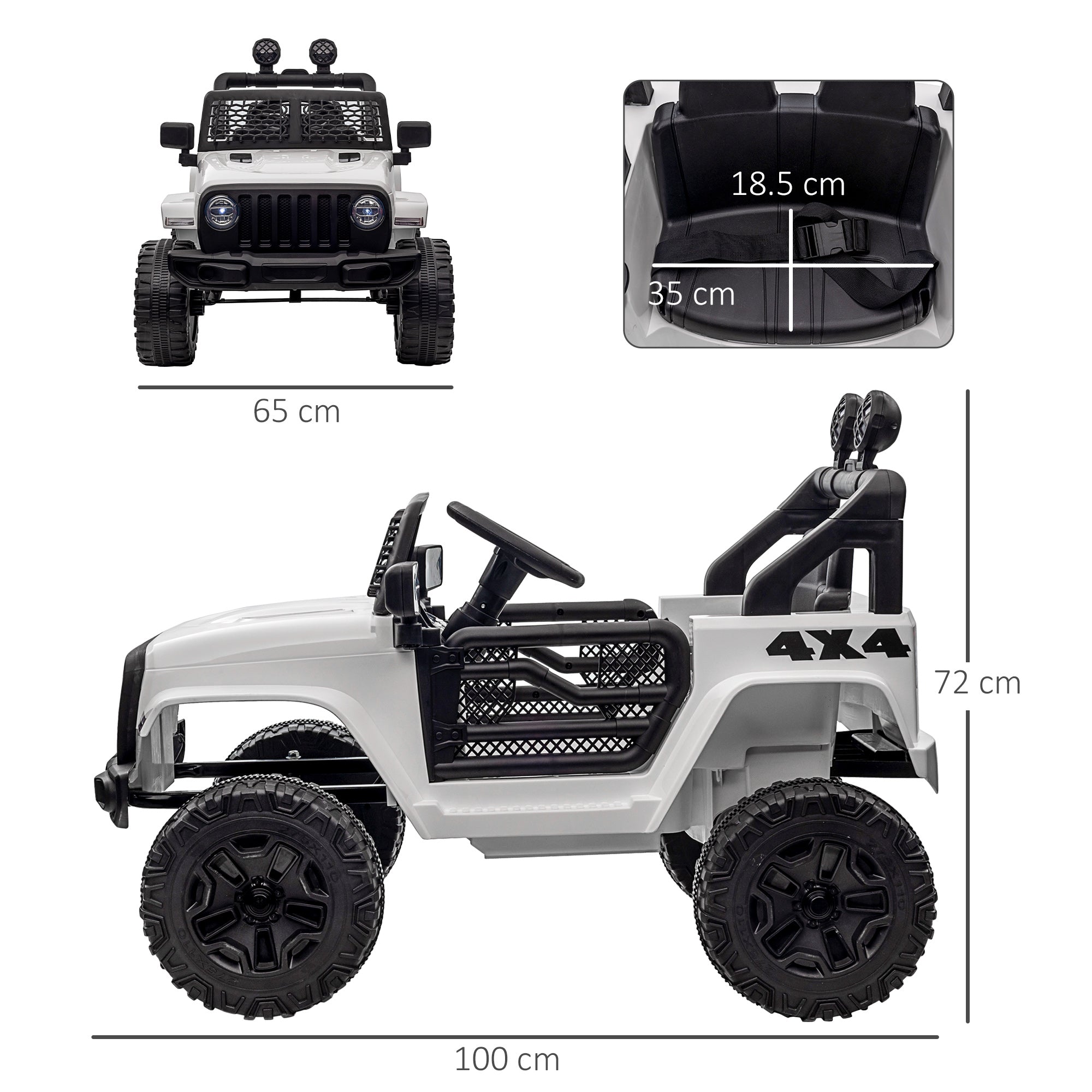 HOMCOM 12V Kids Off-Road Ride-On Car / Truck - White
