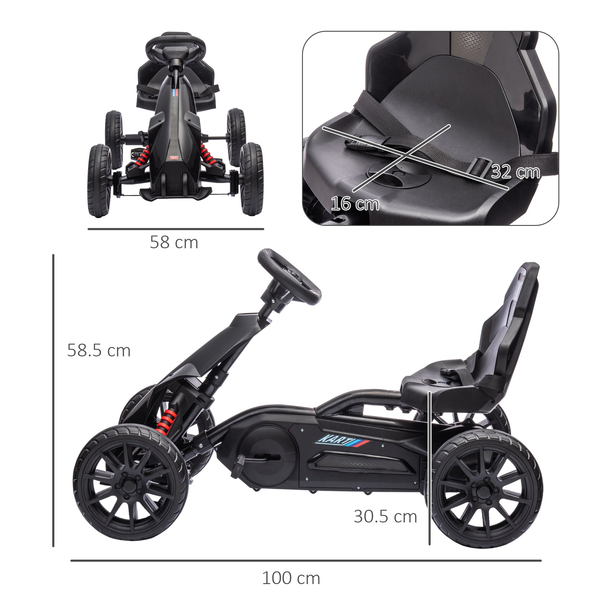 HOMCOM Kids Go Kart Adjustable Seat Handbrake