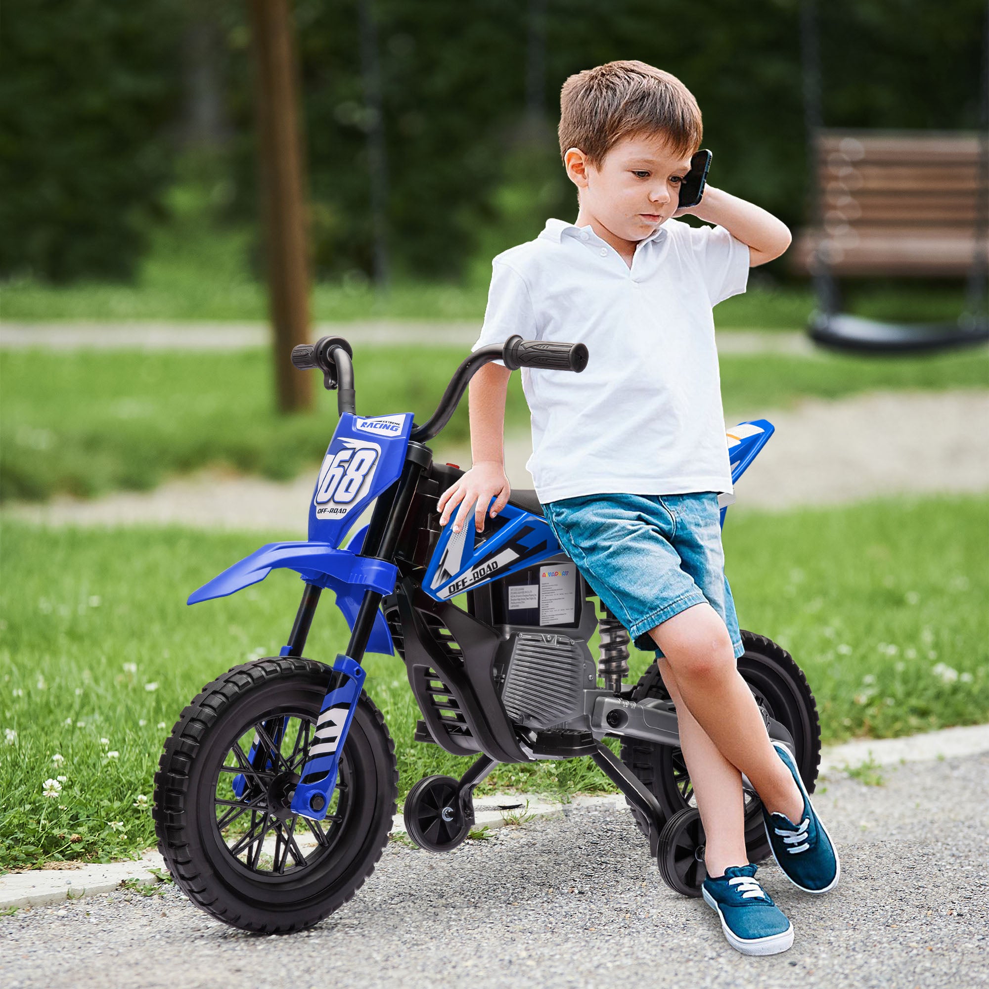 AIYAPLAY 12V Kids Electric Motorbike with Training Wheels