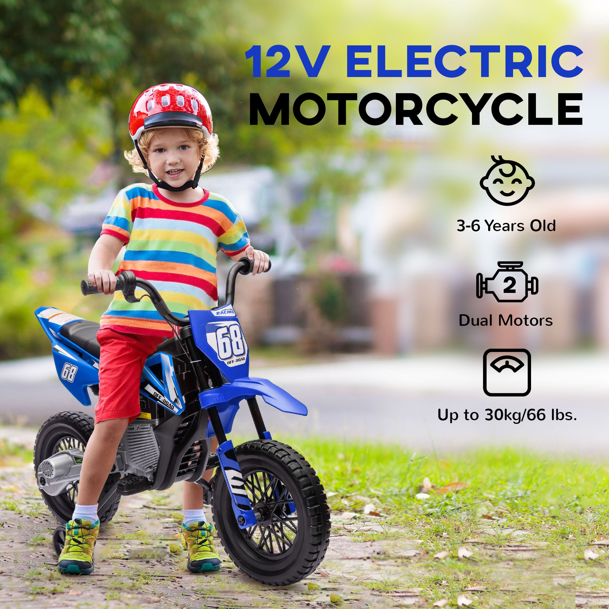 AIYAPLAY 12V Kids Electric Motorbike with Training Wheels