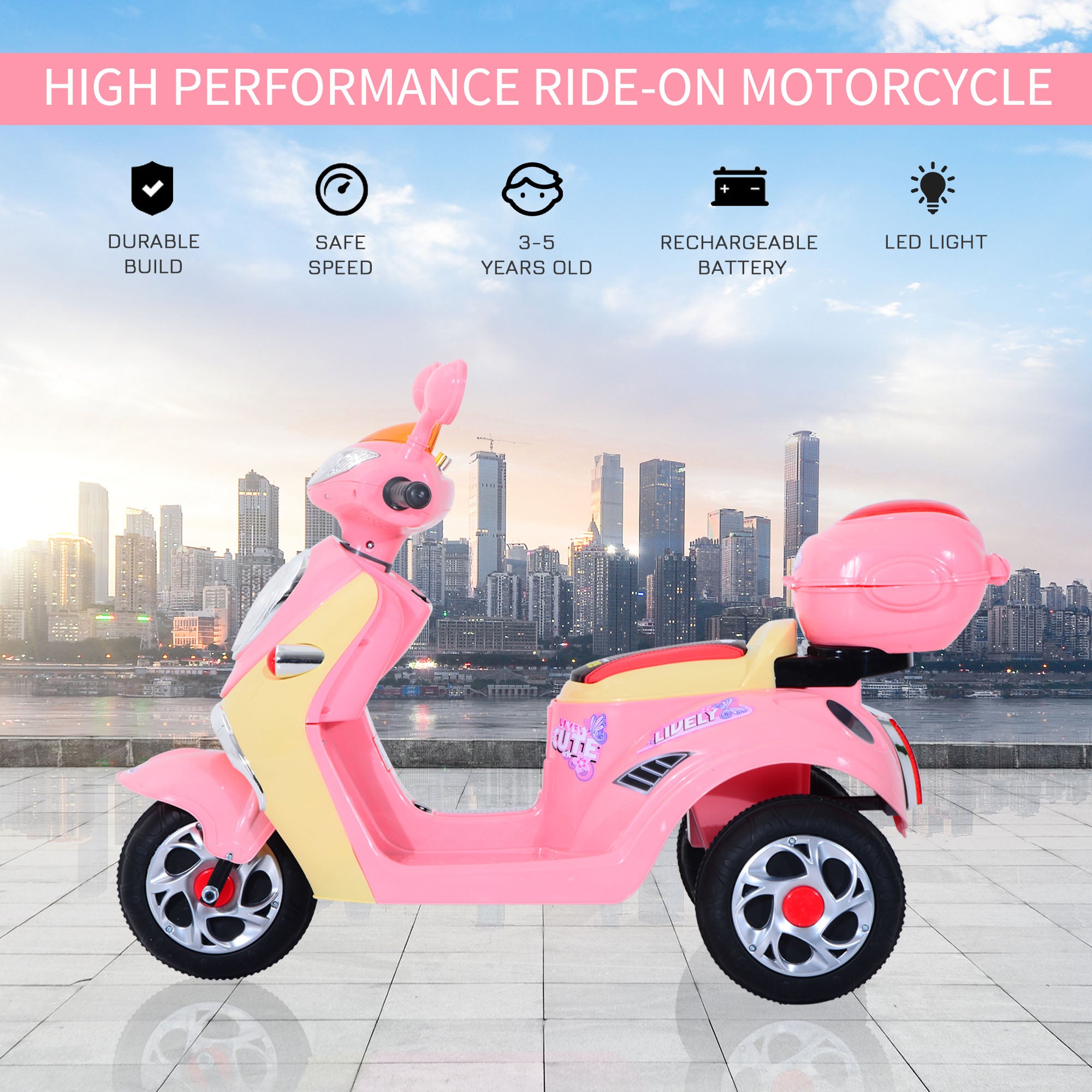 HOMCOM 6V Kids Electric Motorbike - Pink