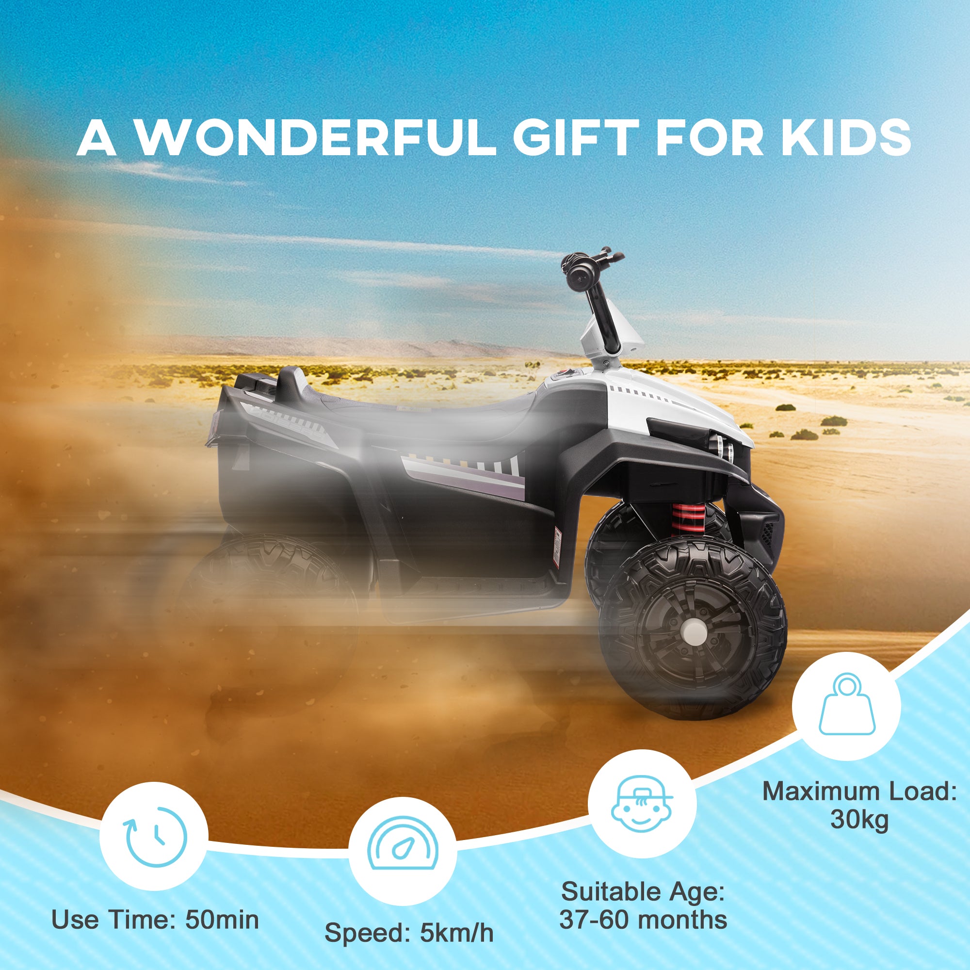 AIYAPLAY 12V Kids Electric Quad Bike - White