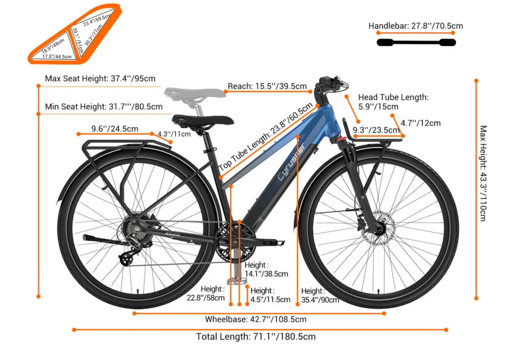 Cyrusher Asuka Electric Bike dimensions