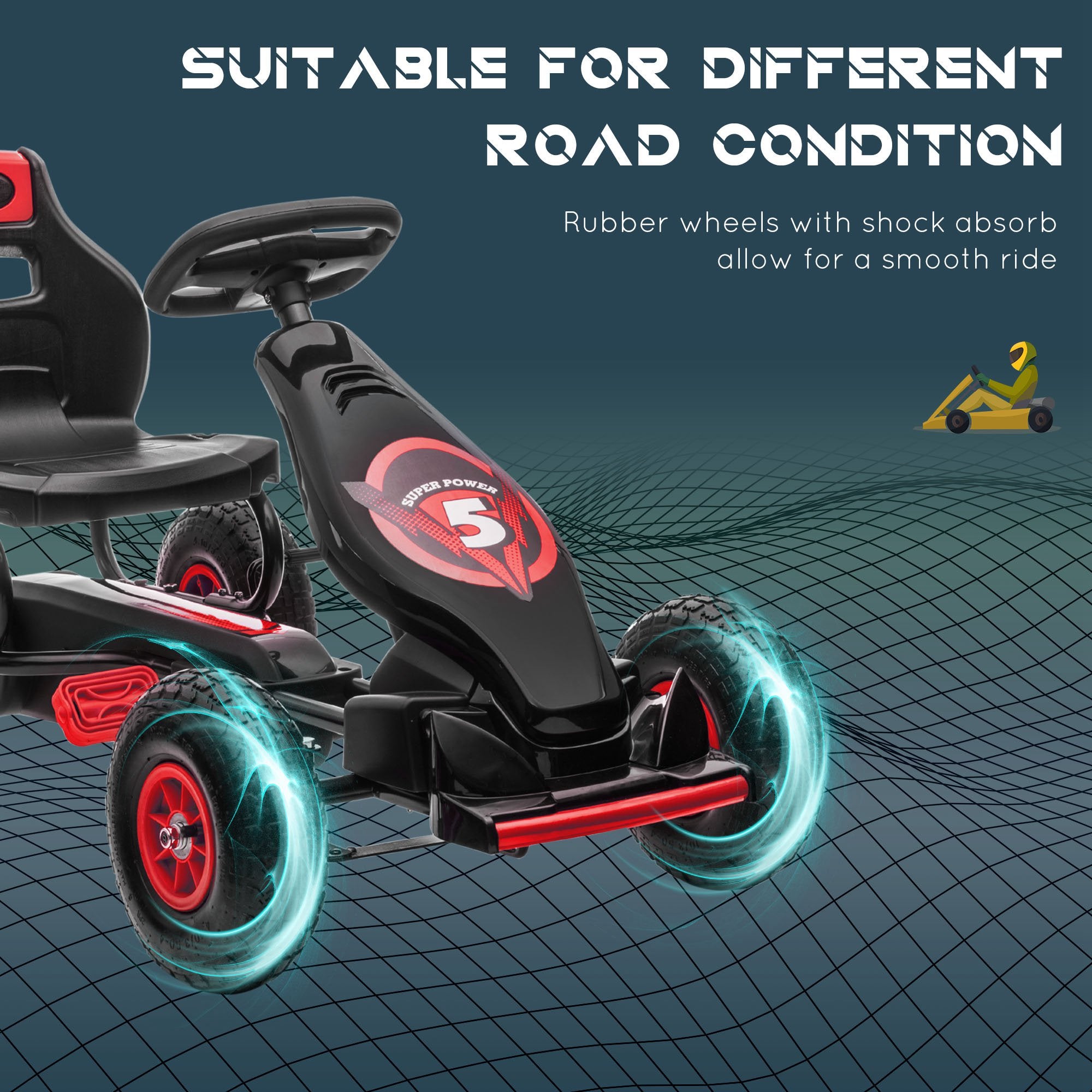 HOMCOM Kids Go Kart Adjustable Seat Inflatable Tyres