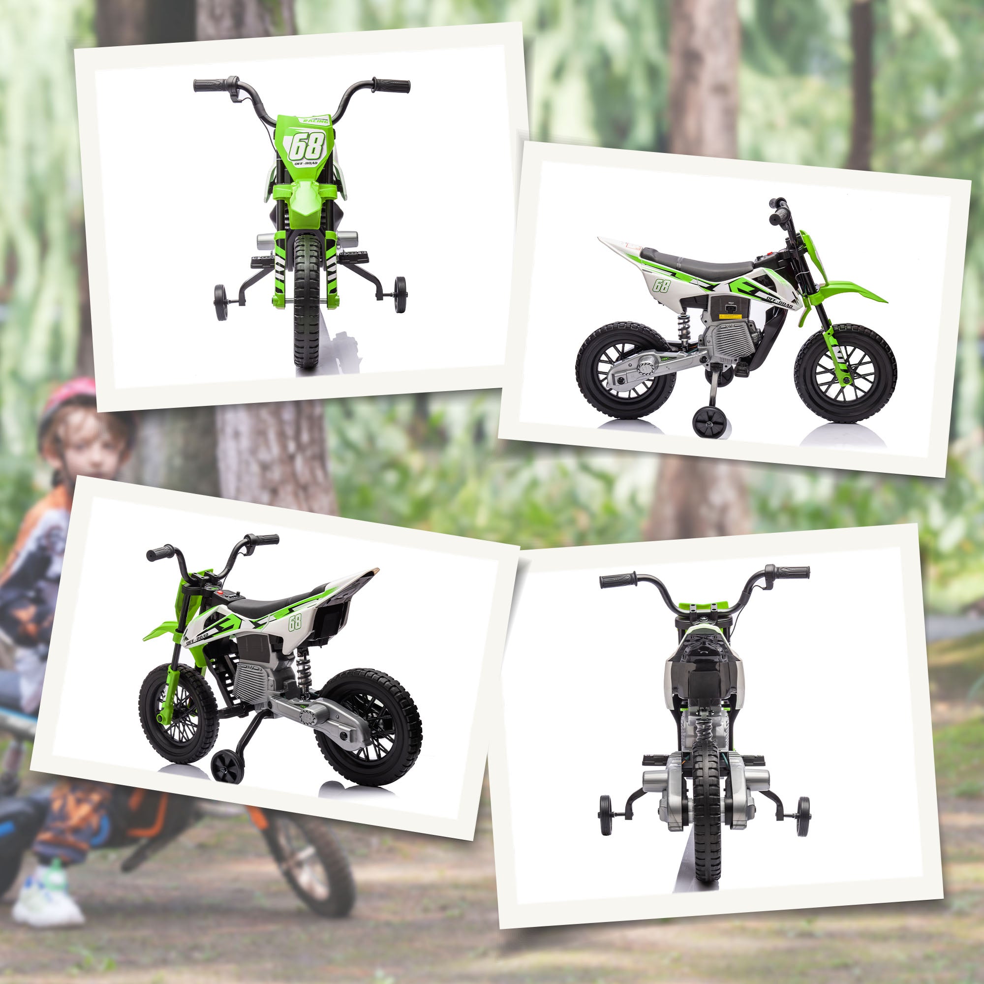 AIYAPLAY 12V Kids Electric Motorbike with Training Wheels