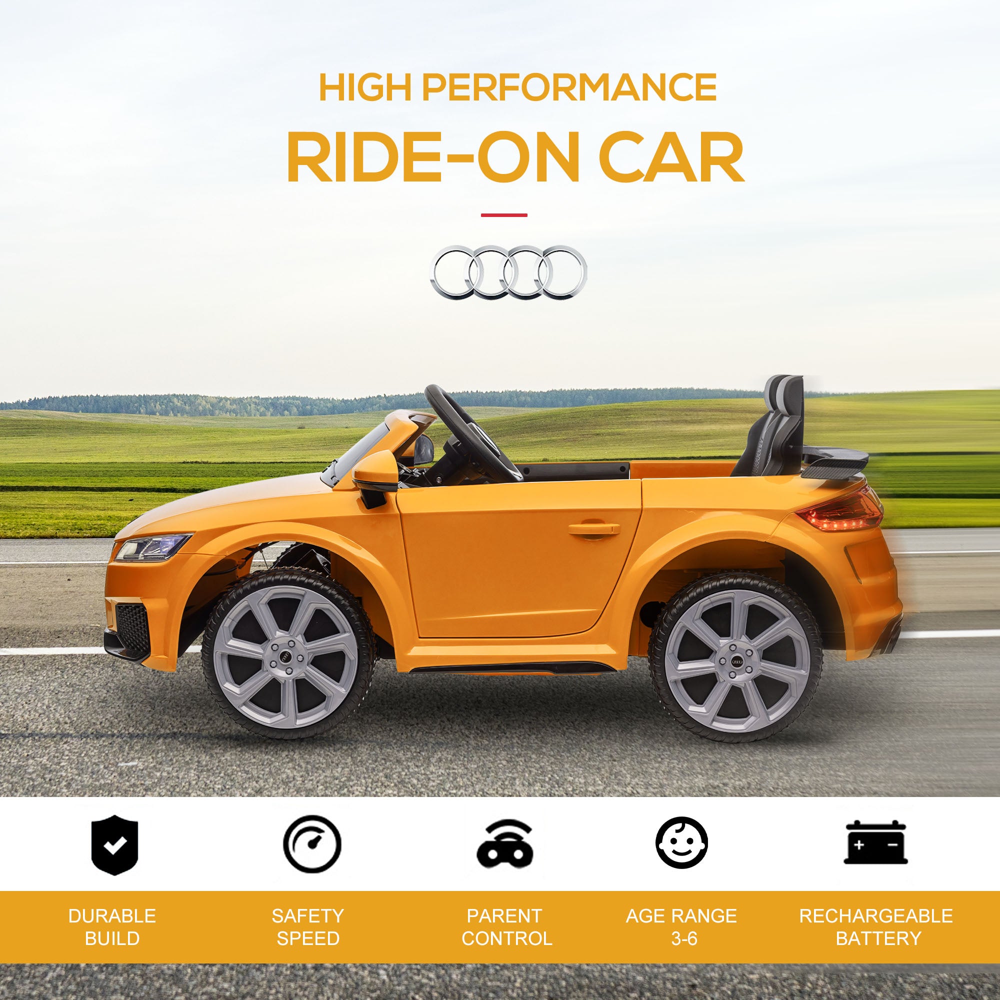 HOMCOM Audi TT / TT RS 12V Kids Ride-On Car - Yellow