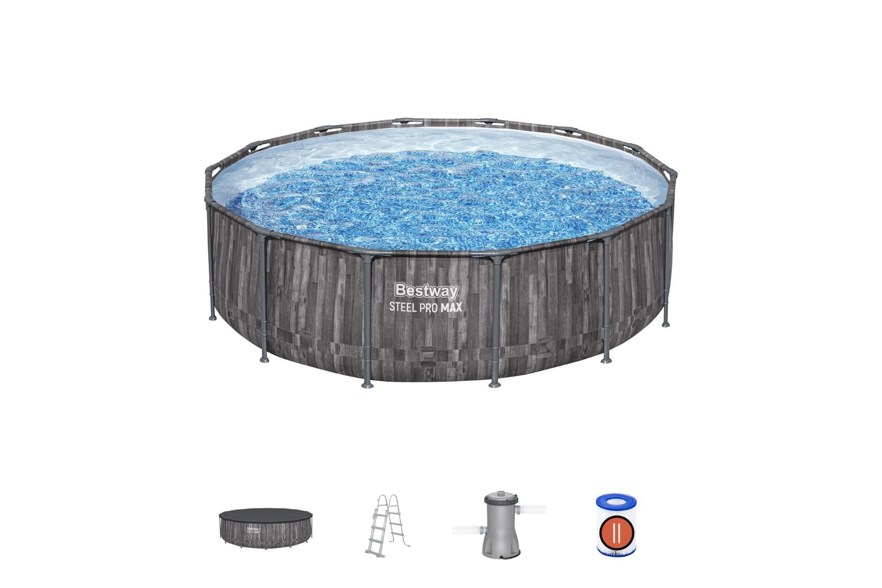 Bestway Steel Pro Max 14ft x 42in Wood Print Pool - pool set with pump, ladder, cover and cartridge