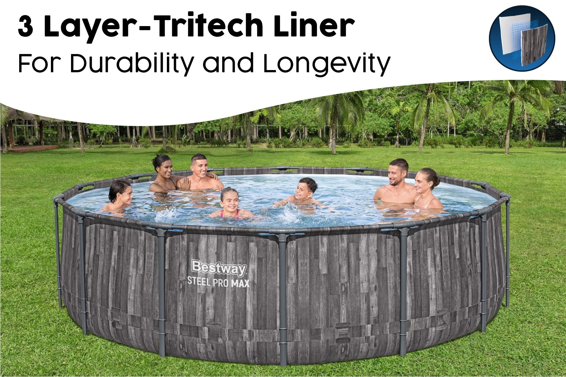Bestway Steel Pro Max 14ft x 42in Wood Print Pool - Tritech liner detail
