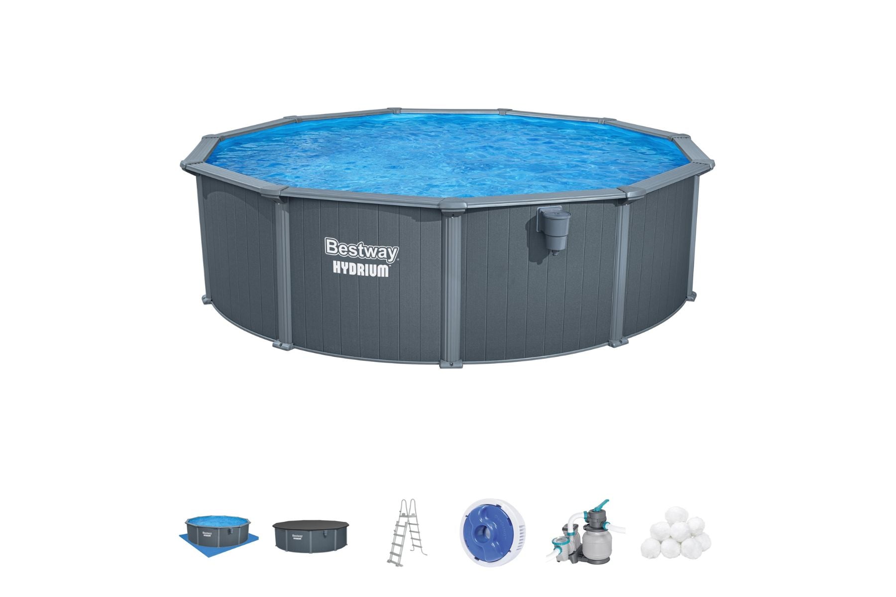 Bestway Hydrium 16ft x 52in Round Steel Wall Above Ground Pool Set