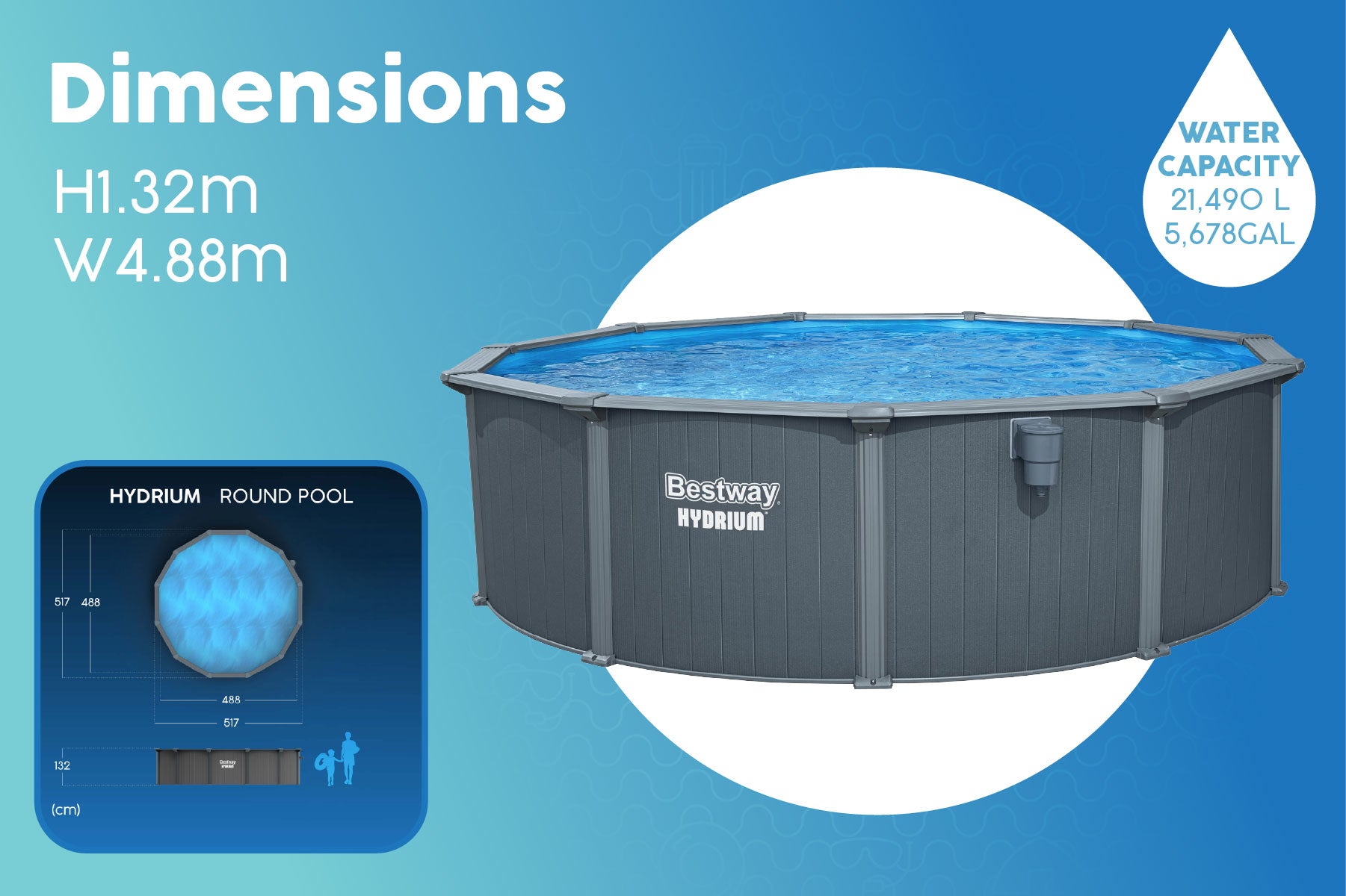 Bestway Hydrium 16ft x 52in Round Steel Wall Above Ground Pool Set - image 8