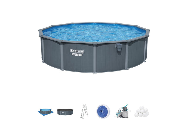 Bestway Hydrium 18ft x 52in Round Steel Wall Above Ground Pool Set