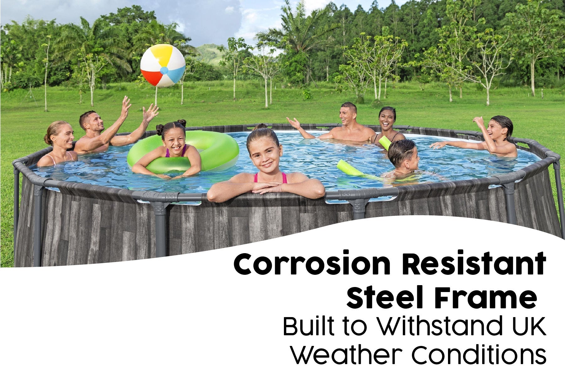 Bestway Steel Pro Max 14ft x 42in Wood Print Pool - corrosion resistant steel frame