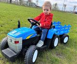 Licensed New Holland 12V Electric Tractor with Trailer - Blue