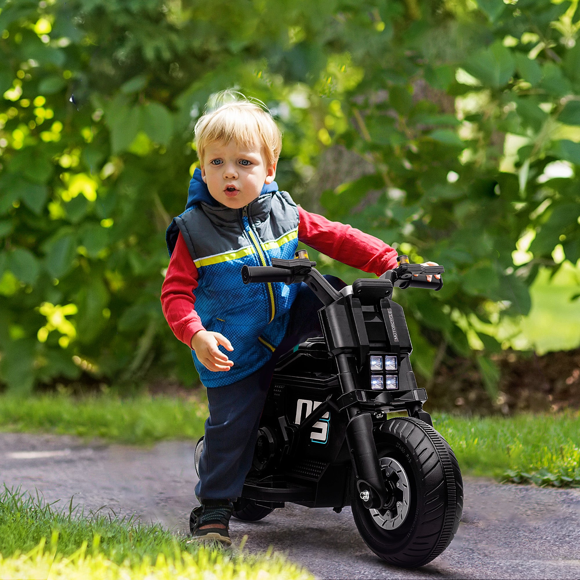 HOMCOM Kids Electric Motorbike with Training Wheels - Black