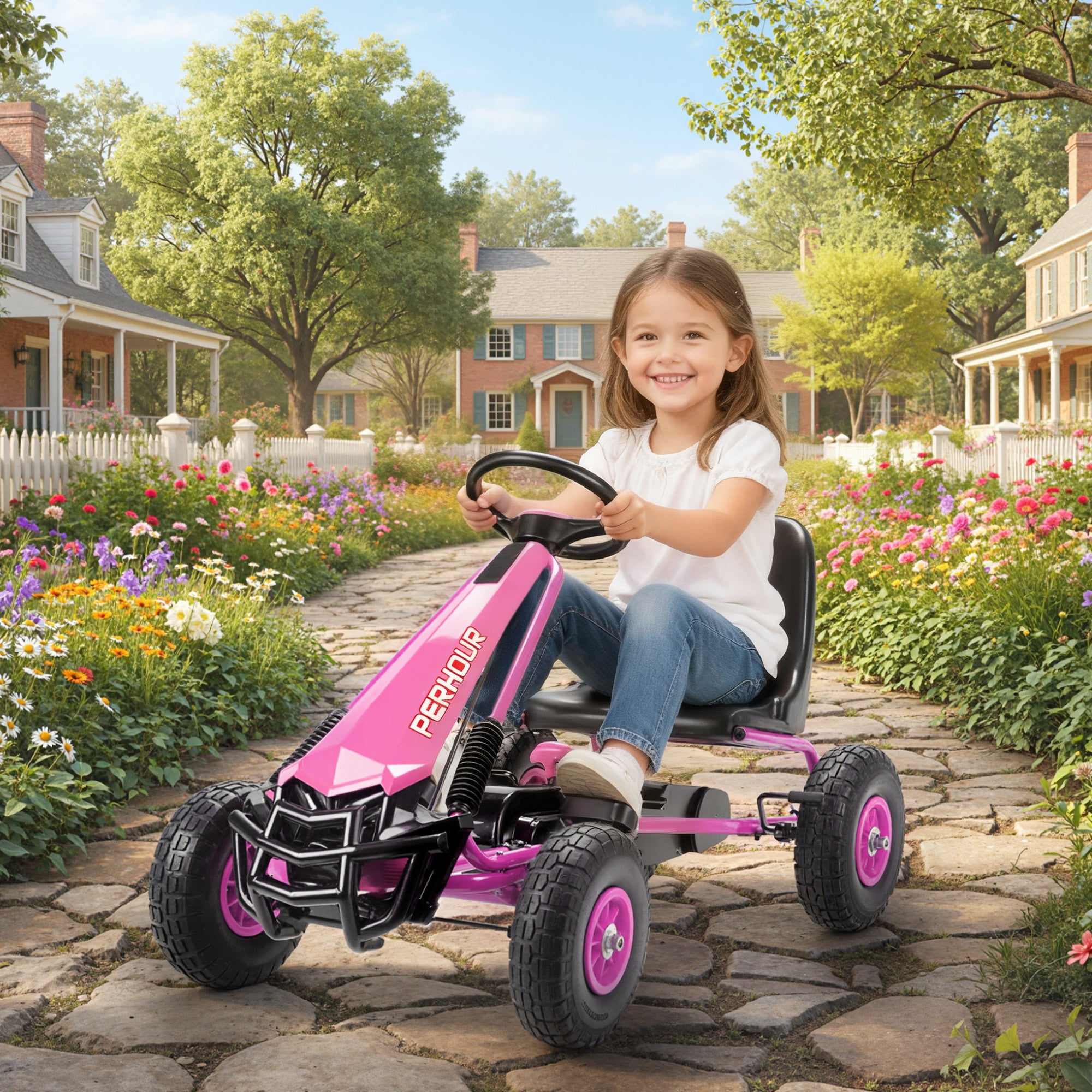 AIYAPLAY Kids Pedal Go Kart Adjustable Seat EVA Tyres