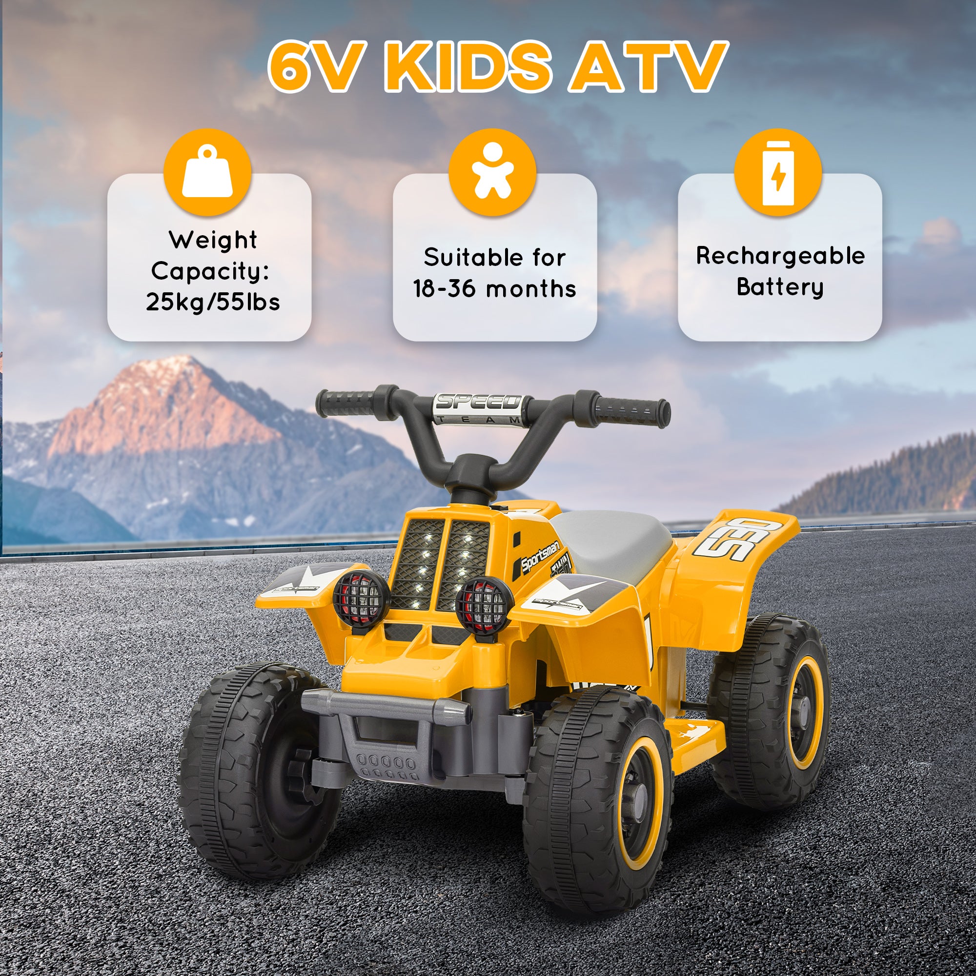 AIYAPLAY 6V Toddler Electric Quad Bike - Black