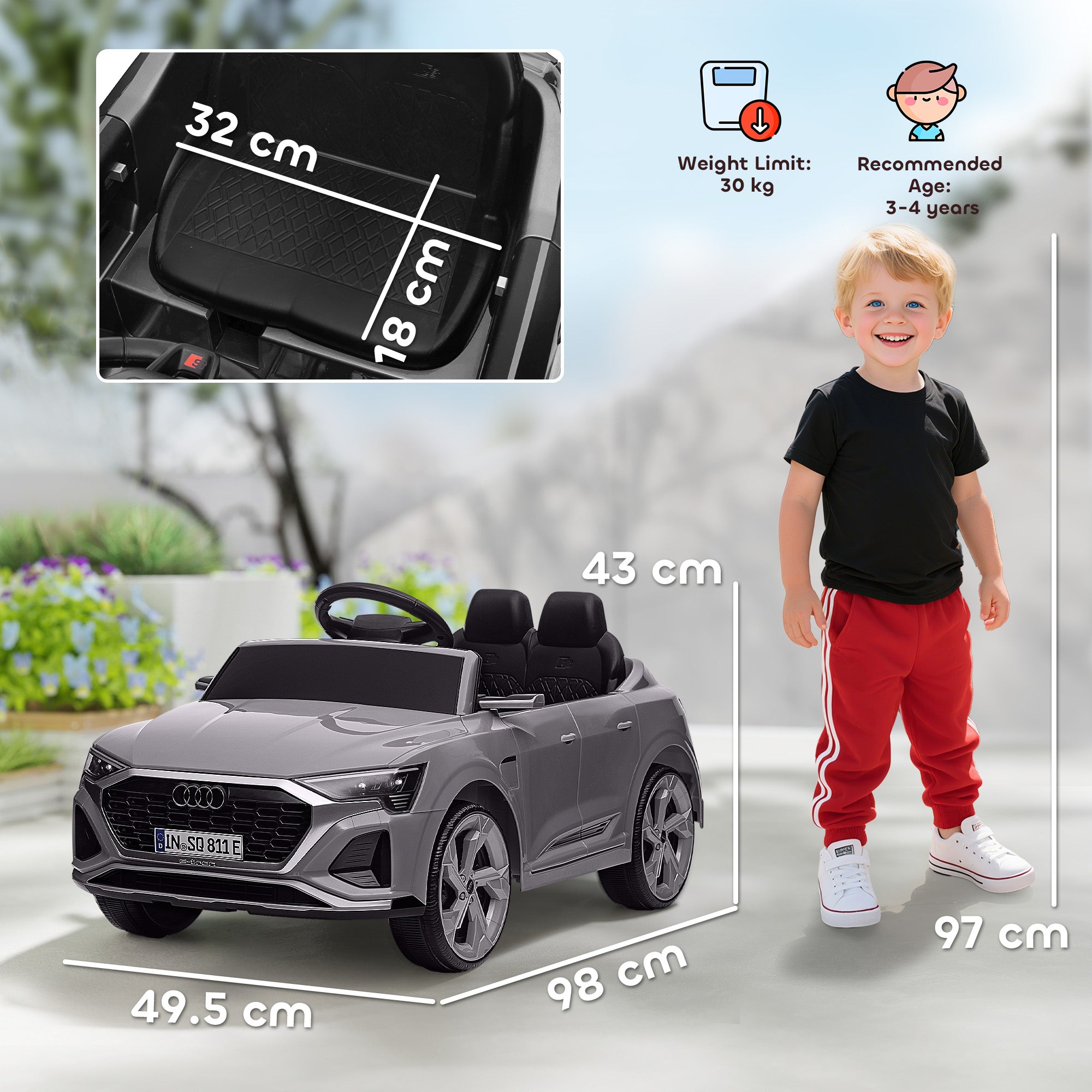 AIYAPLAY Audi Q8 e-tron Sportback 12V Kids Ride-On Car - Grey