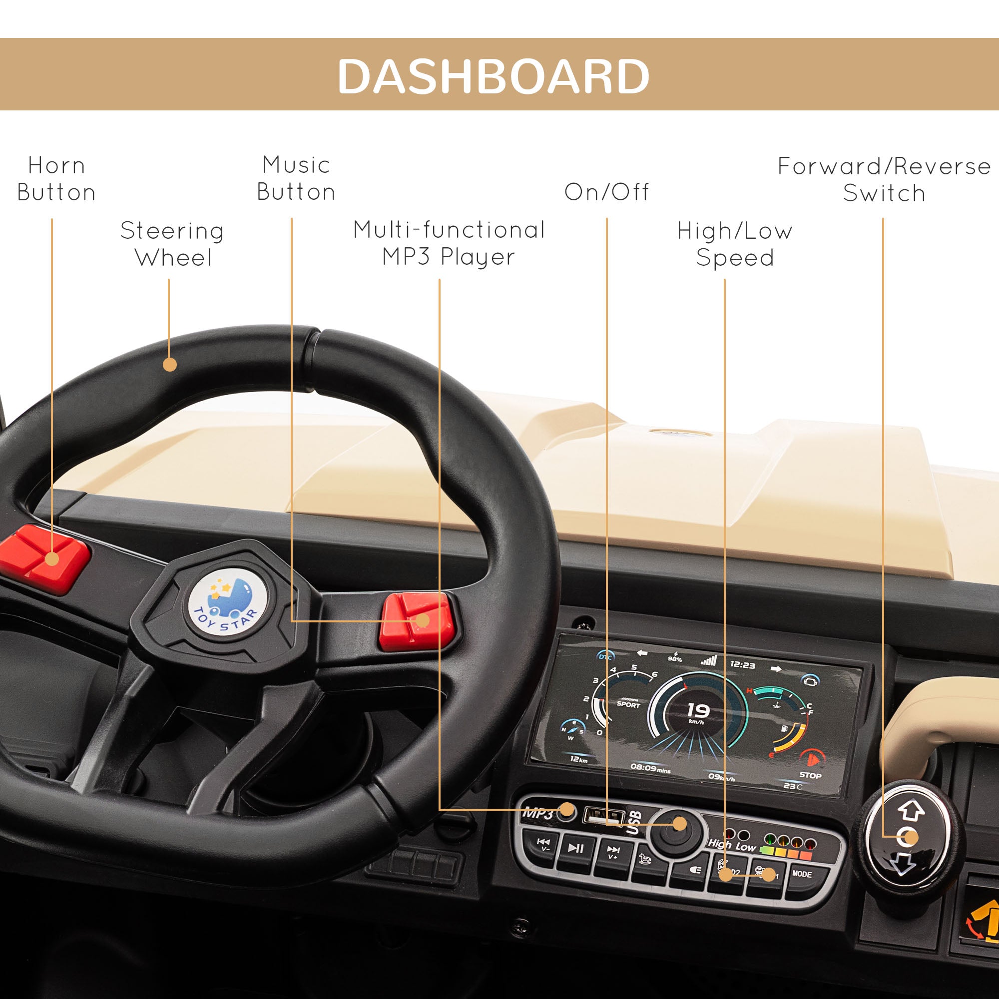 HOMCOM 12V 2 Seater Kids Electric Ride-On Car with Electric Bucket, Remote Control 14