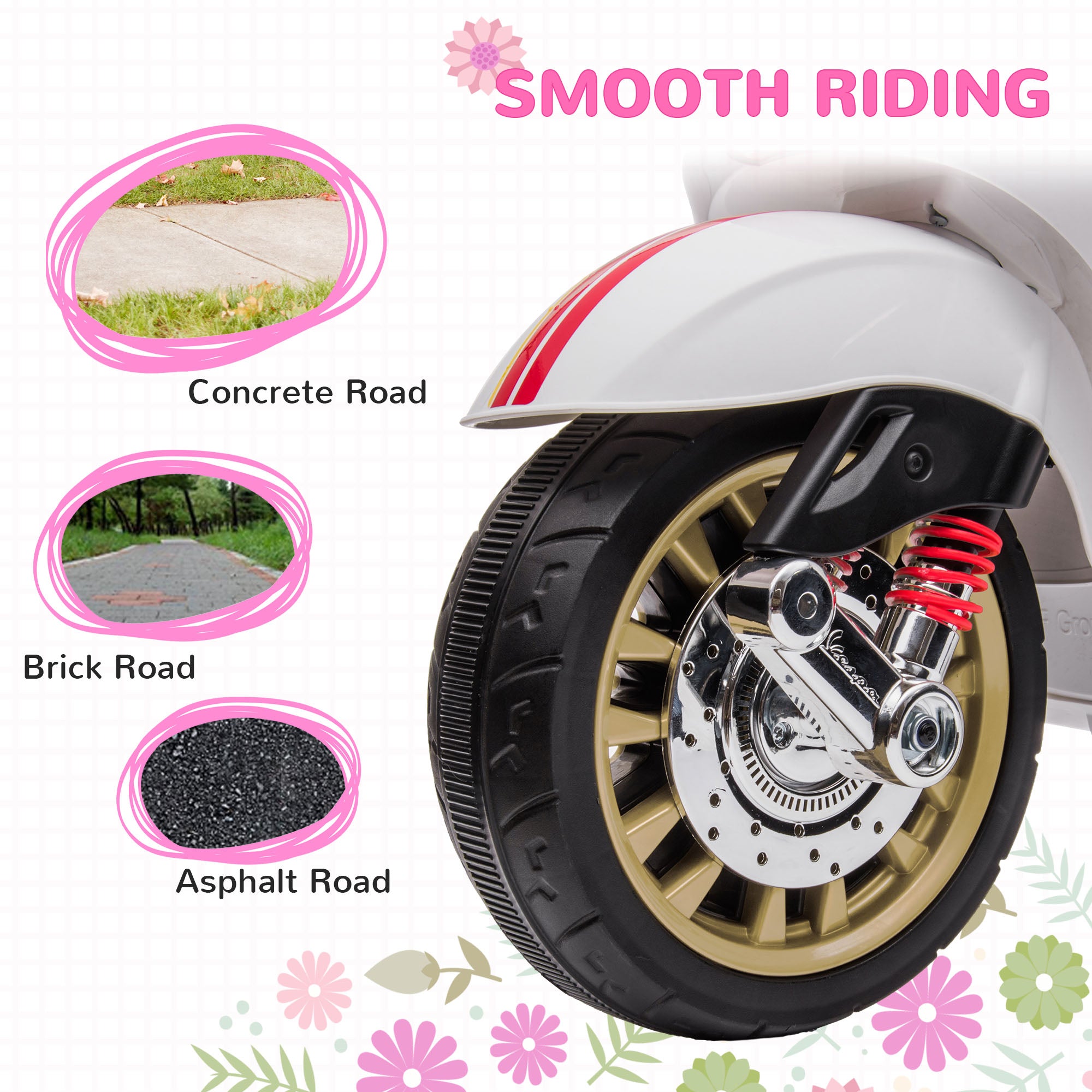 AIYAPLAY Vespa 12V Kids Electric Motorbike - White