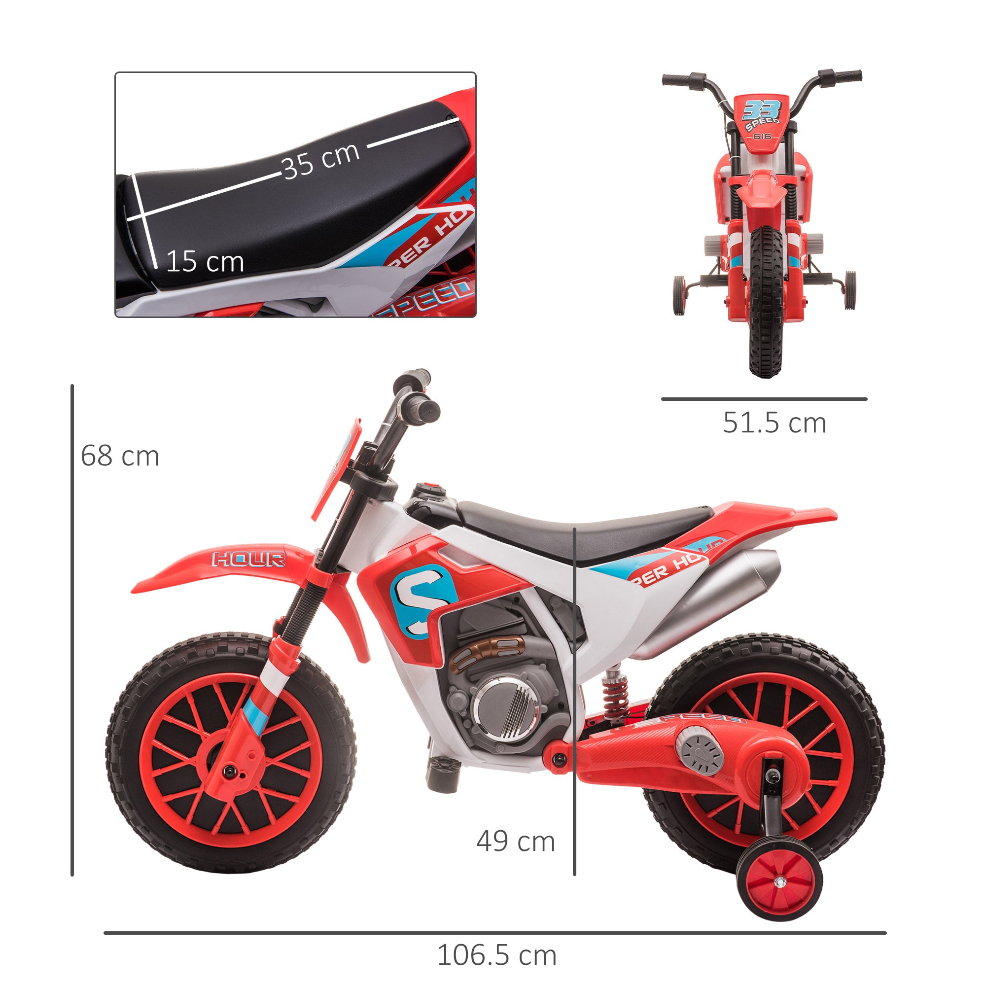 HOMCOM 12V Kids Electric Motorbike with Training Wheels