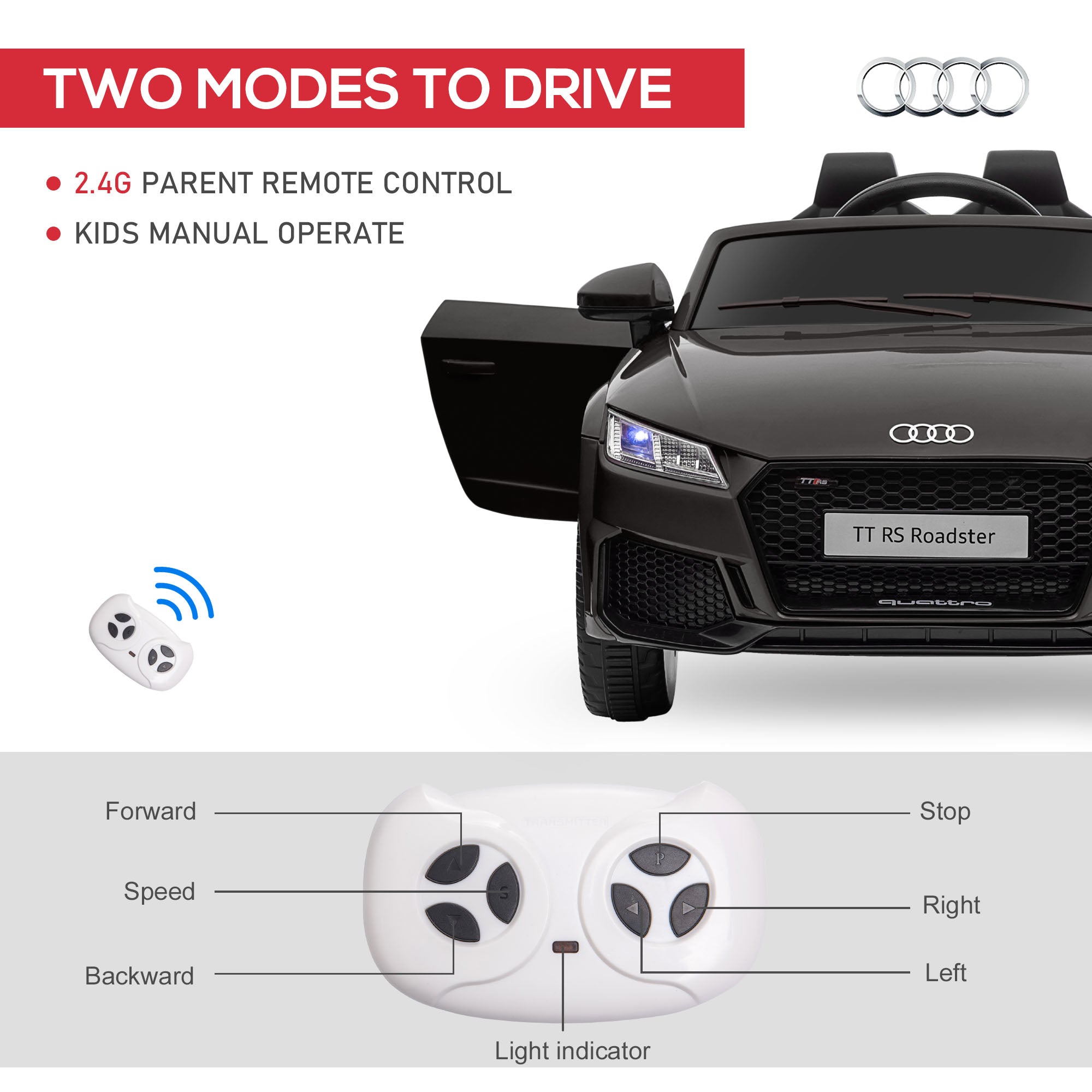 HOMCOM Audi TT / TT RS 12V Kids Ride-On Car - Black