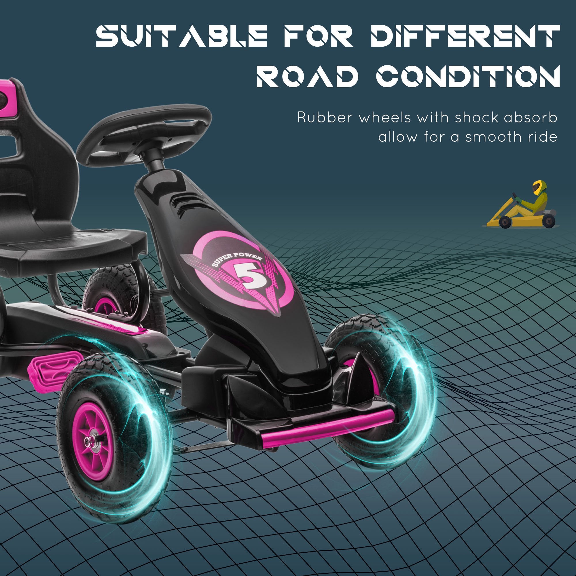 HOMCOM Kids Go Kart Adjustable Seat Inflatable Tyres