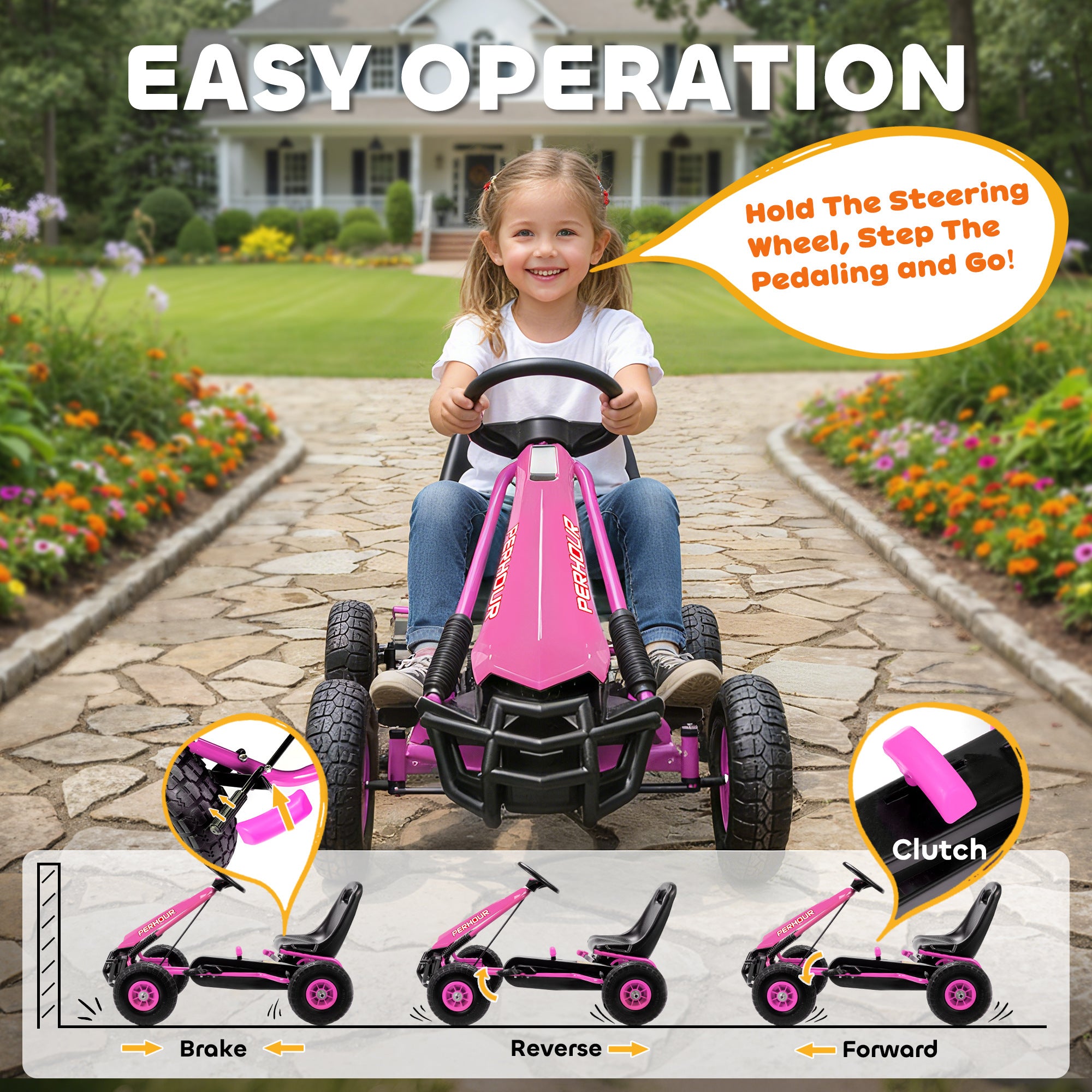 AIYAPLAY Kids Pedal Go Kart Adjustable Seat EVA Tyres