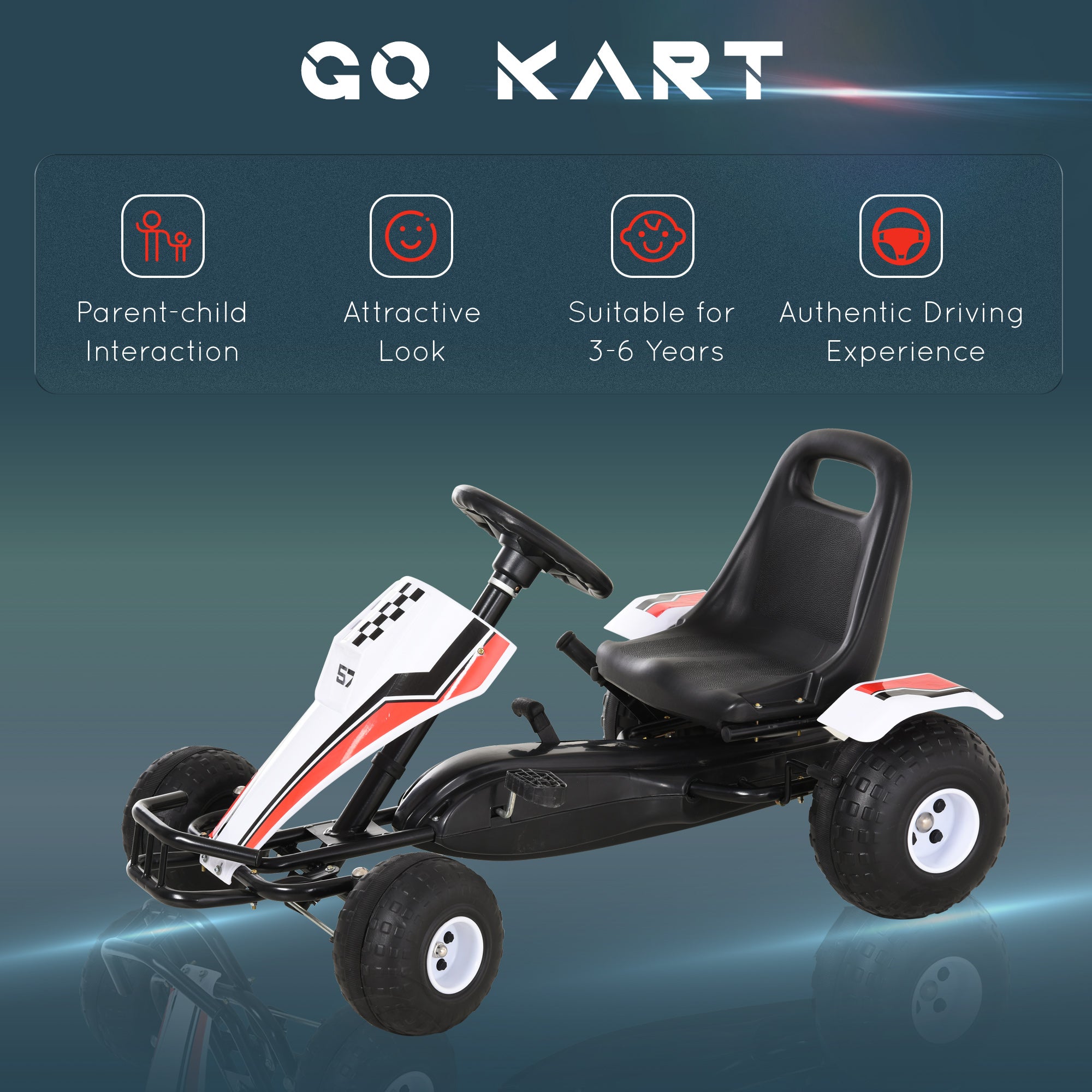 HOMCOM Kids Pedal Go Kart Manual Ride-On White 104x66cm