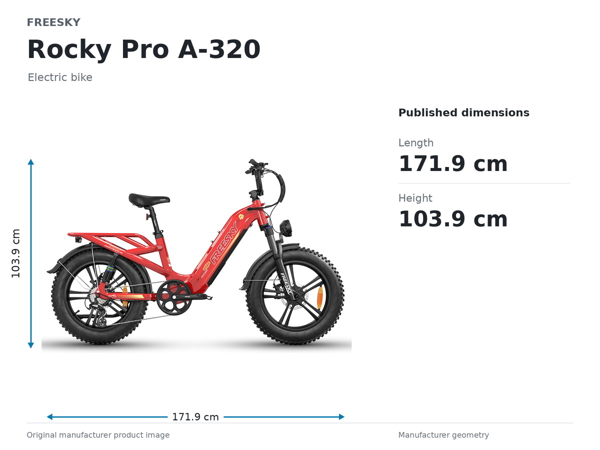 FREESKY Rocky Pro A-320 Electric Bike size and dimensions