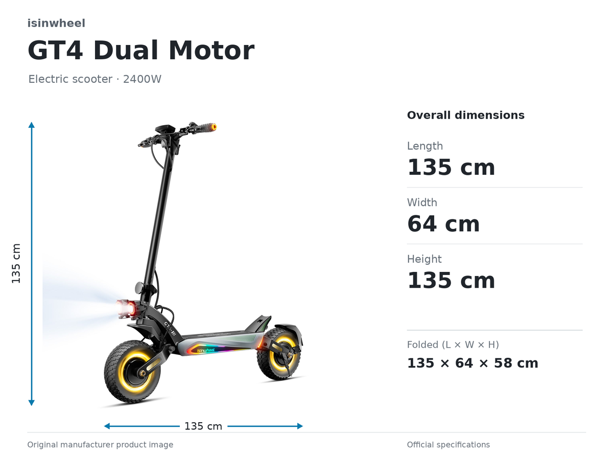 Isinwheel GT4 Dual Motor Electric Scooter size and dimensions