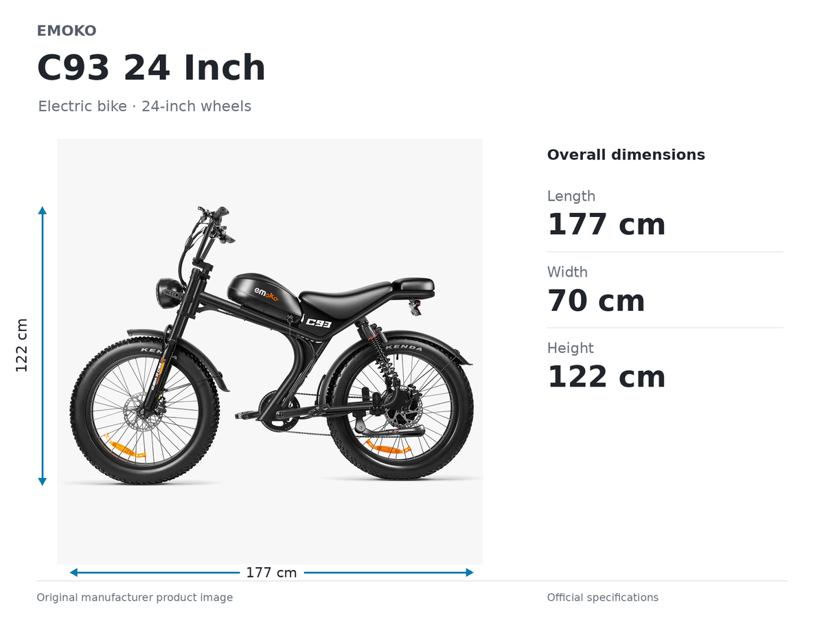 Emoko C93 24-Inch Electric Bike dimensions