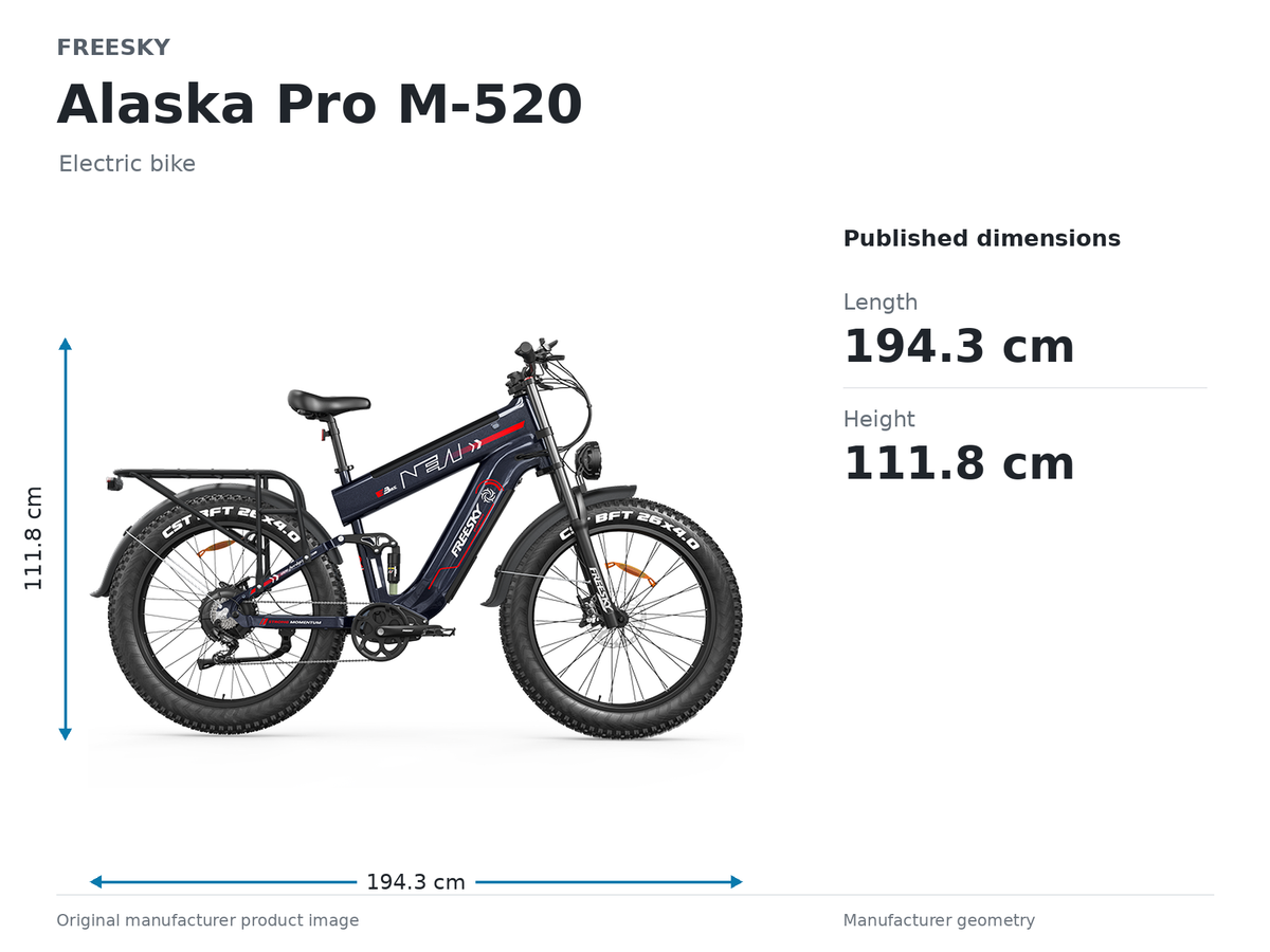 FREESKY Alaska Pro M-520 Electric Bike size and dimensions