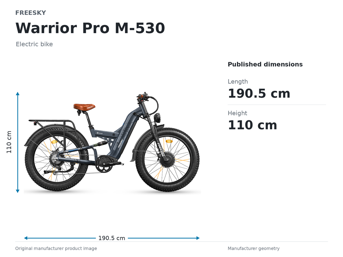 FREESKY Warrior Pro M-530 Electric Bike size and dimensions