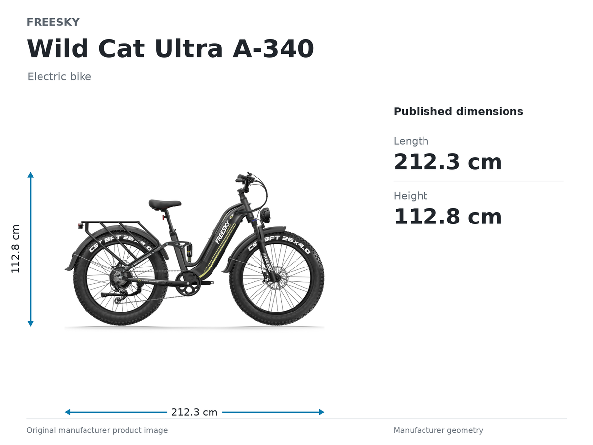 FREESKY Wild Cat Ultra A-340 Electric Bike size and dimensions