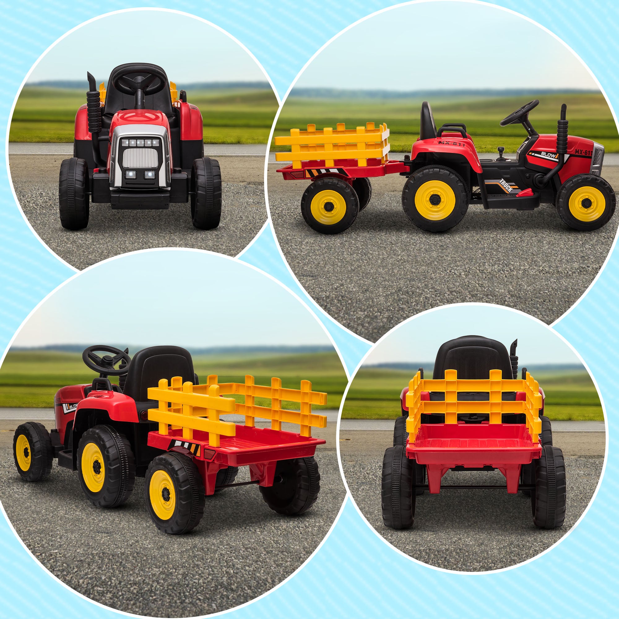 HOMCOM Kids Electric Ride-On Tractor with Trailer