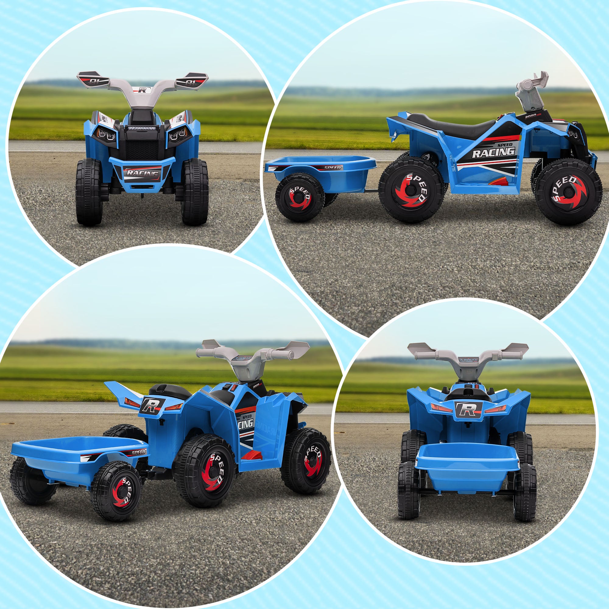 HOMCOM 6V Kids Quad Bike with Trailer - Blue