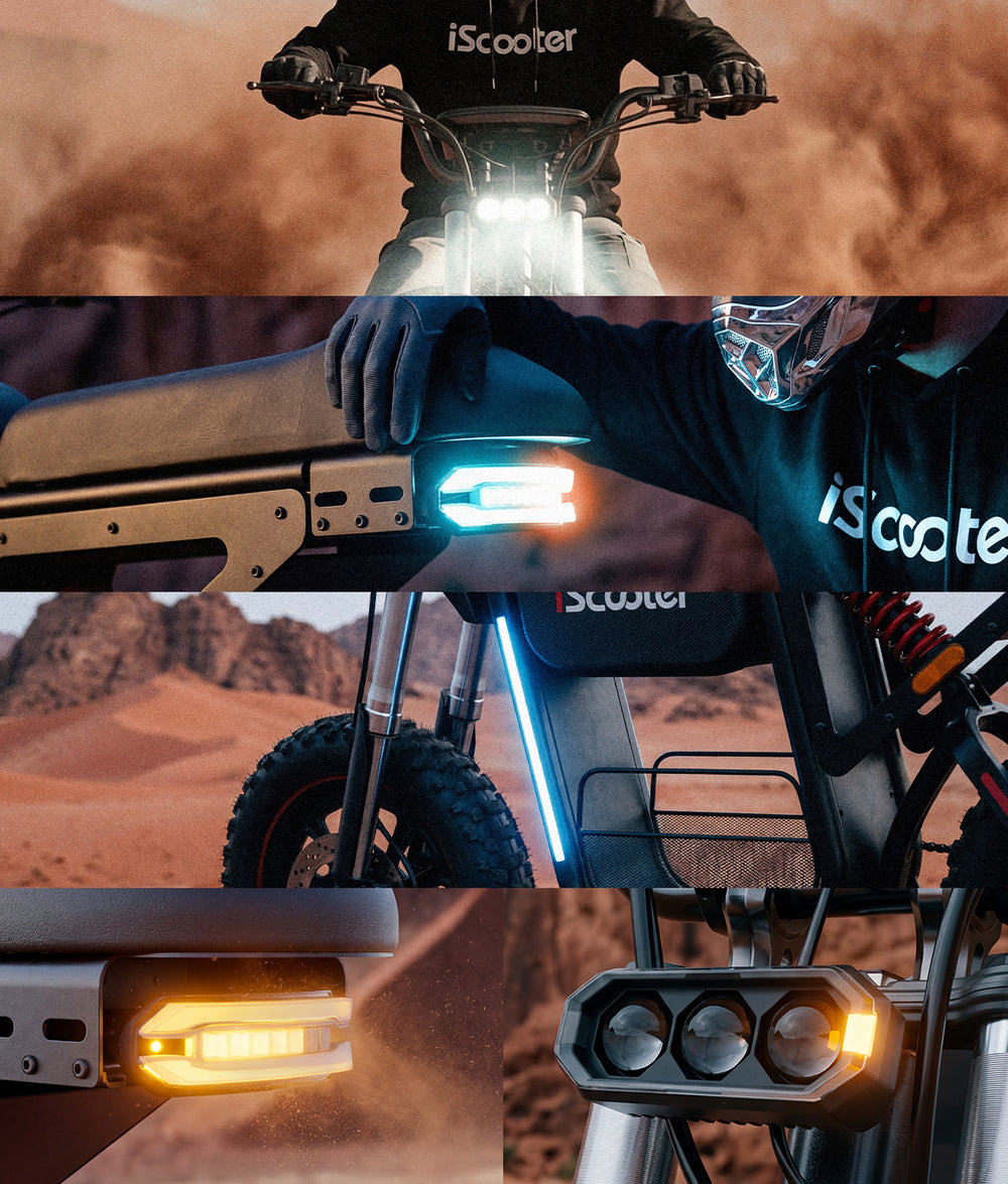 iScooter DX5Max LED headlight tail light indicators and ambient lighting