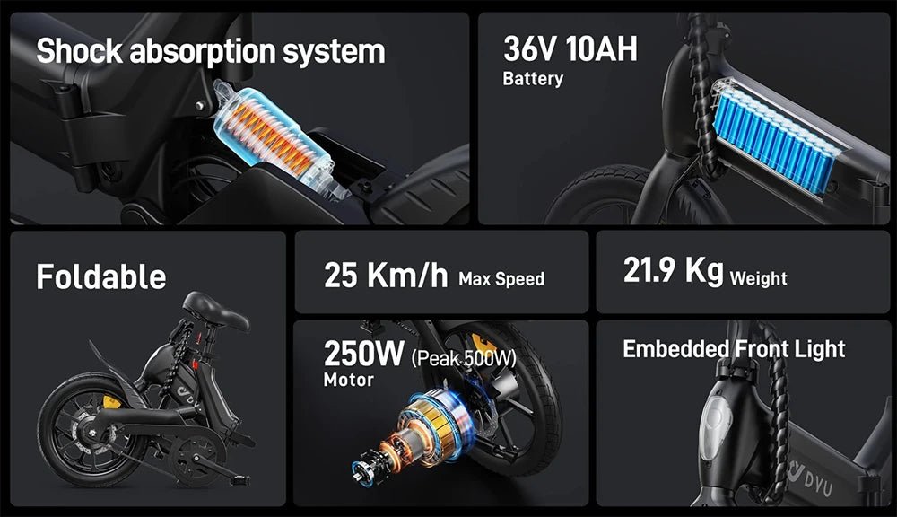DYU A16 16” Folding Electric Bike 250W 48V 7.5Ah