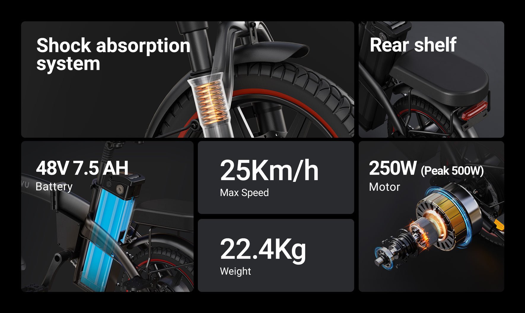 DYU A5 14" Foldable Electric Bike 250W 48V 7.5Ah