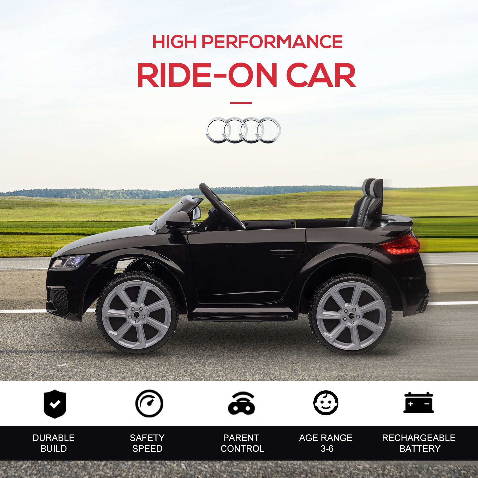 HOMCOM Audi TT / TT RS 12V Kids Ride-On Car - Black