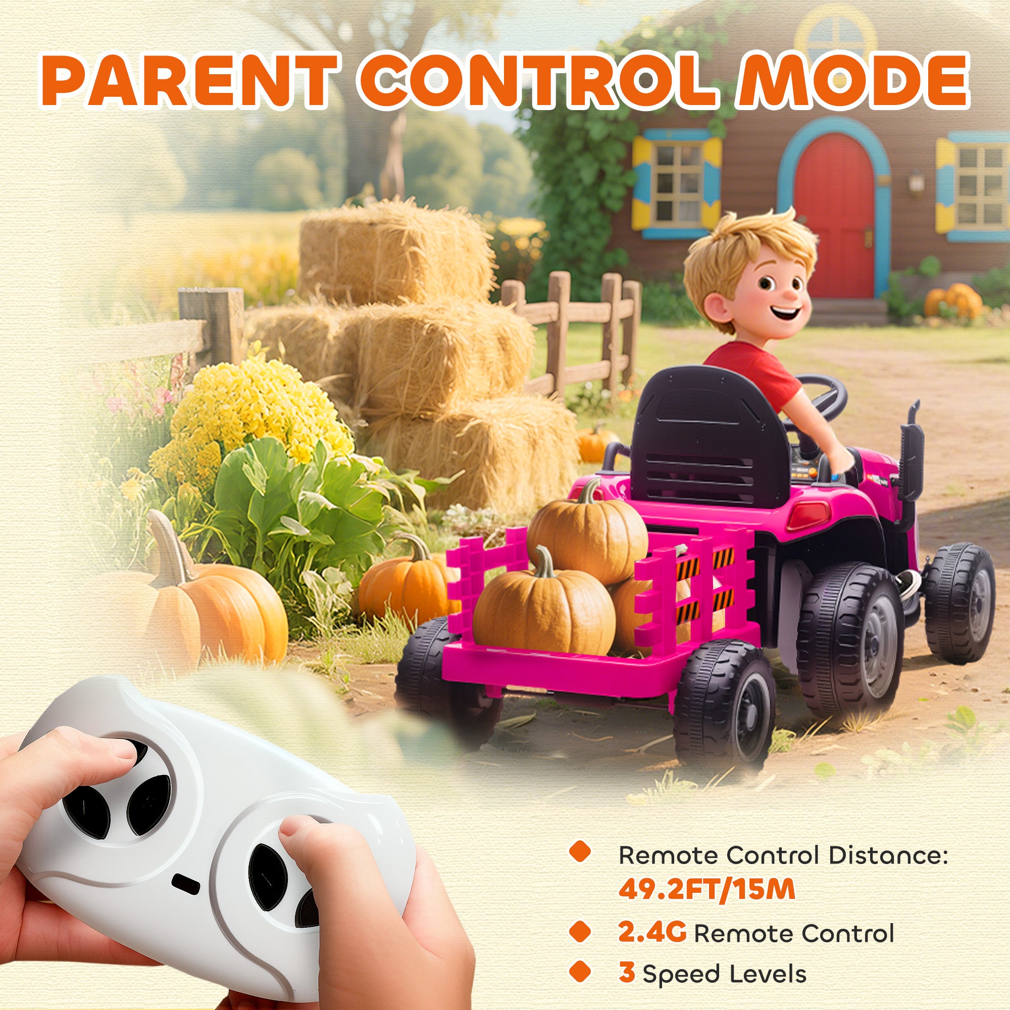 AIYAPLAY 12V Kids Ride-On Tractor with Trailer