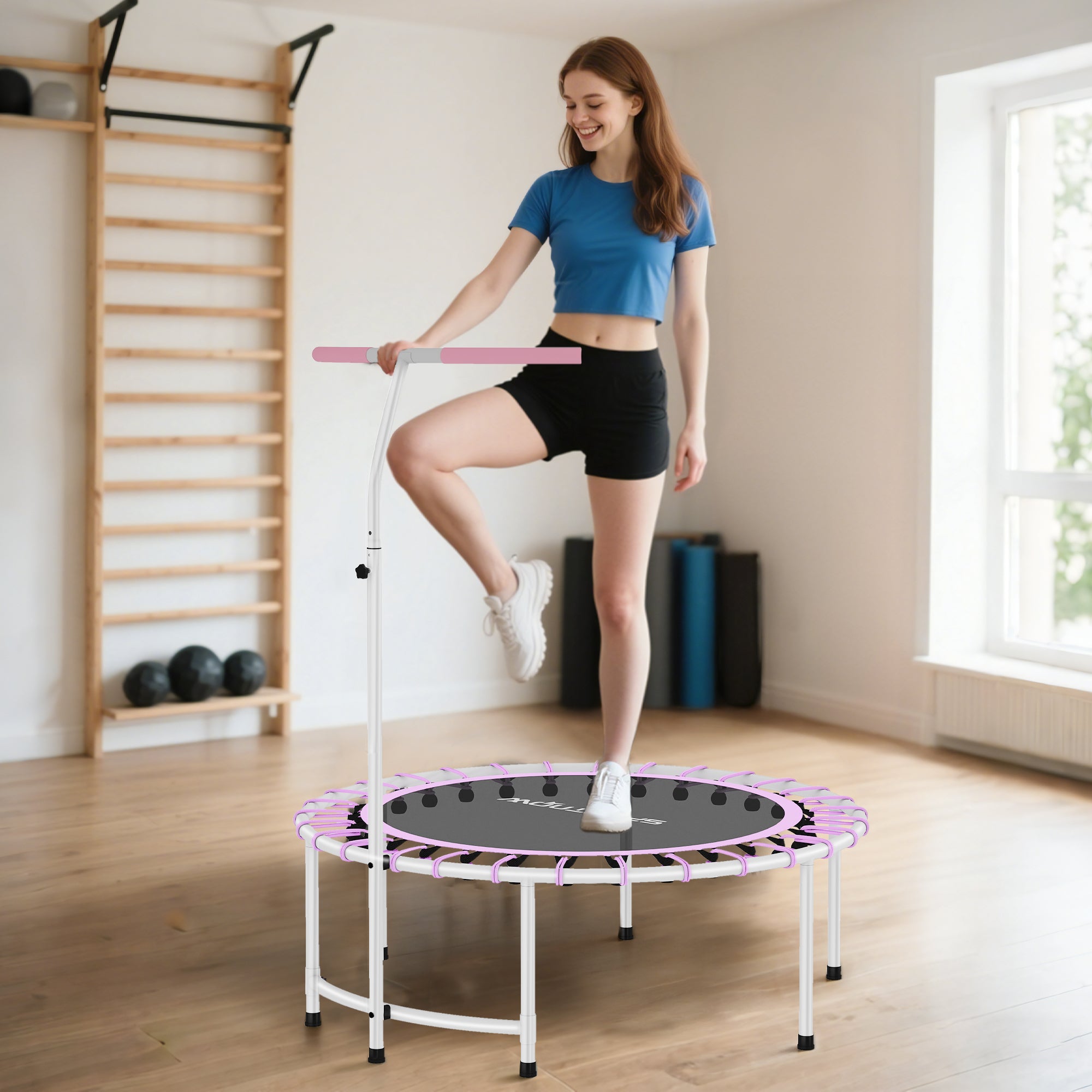 SPORTNOW 40" Mini Fitness Trampoline with Handle - Pink